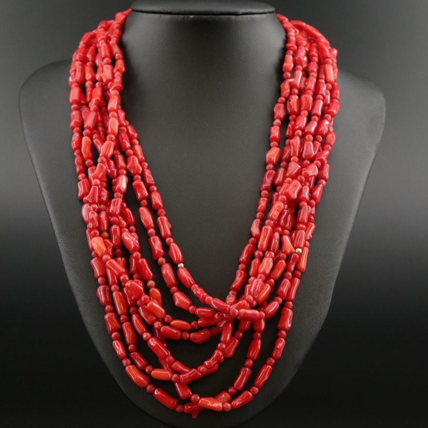 Multi-Strand Coral and 14K Necklace