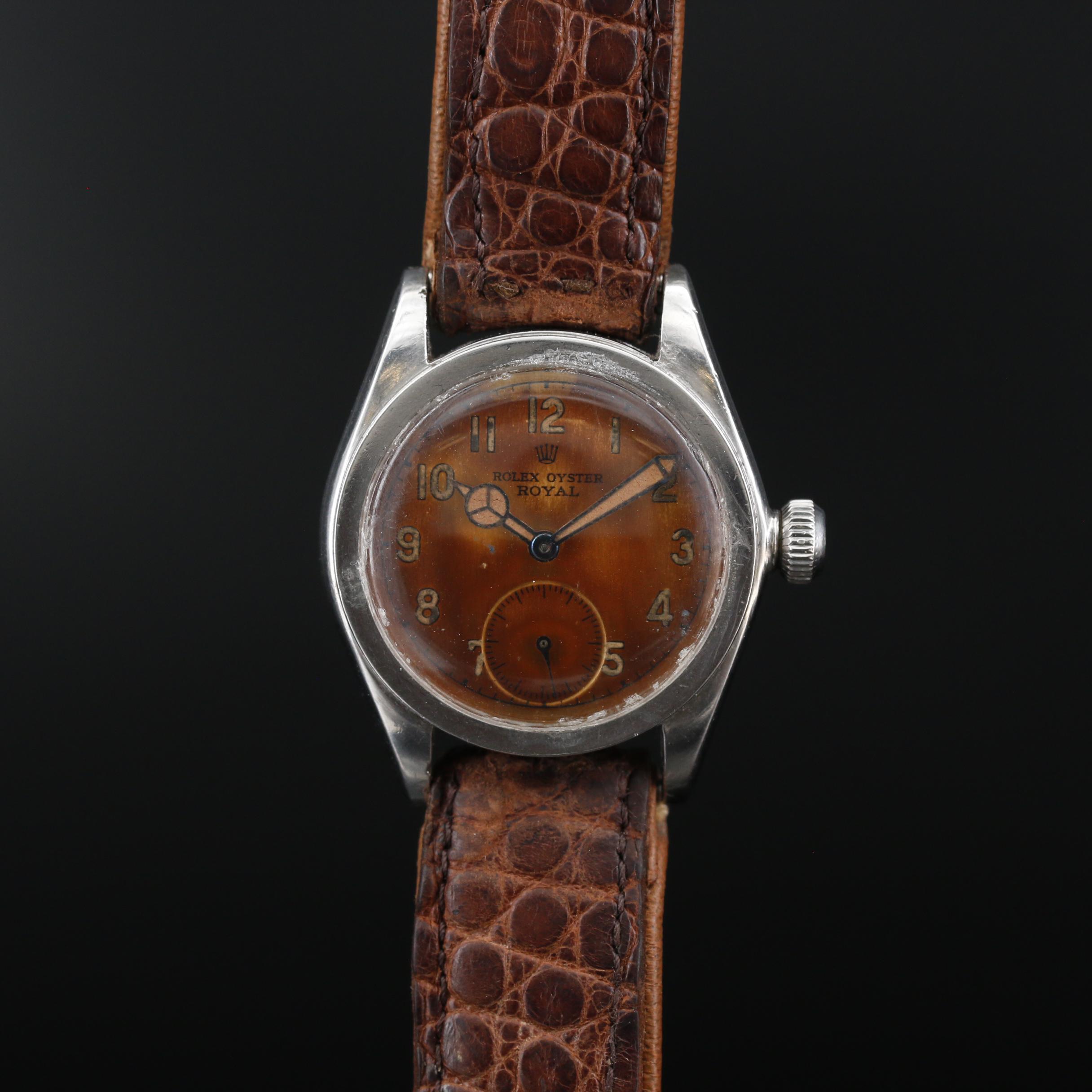 1941 Rolex Oyster Royal Tropical Dial Stainless Steel Stem Wind Watch
