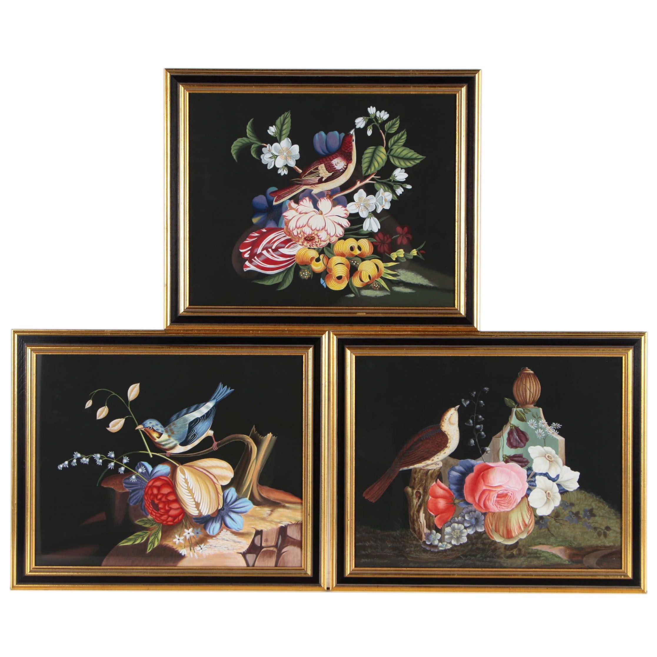 Gouache Still Life Paintings with Birds, 20th Century