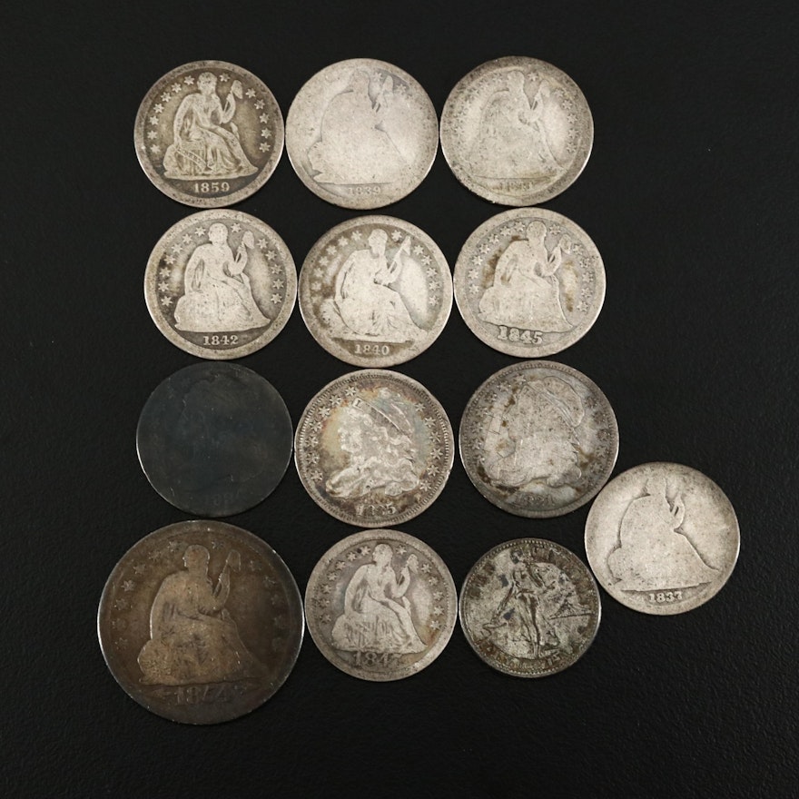 Silver Coins Including No Stars 1837 and Low Mintage 1847 Seated Liberty Dimes