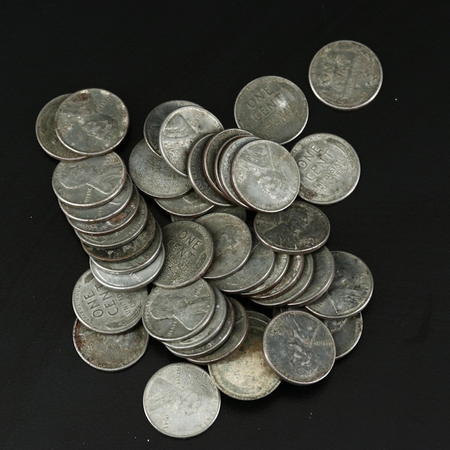Fifty 1943 Steel Wheat Cents