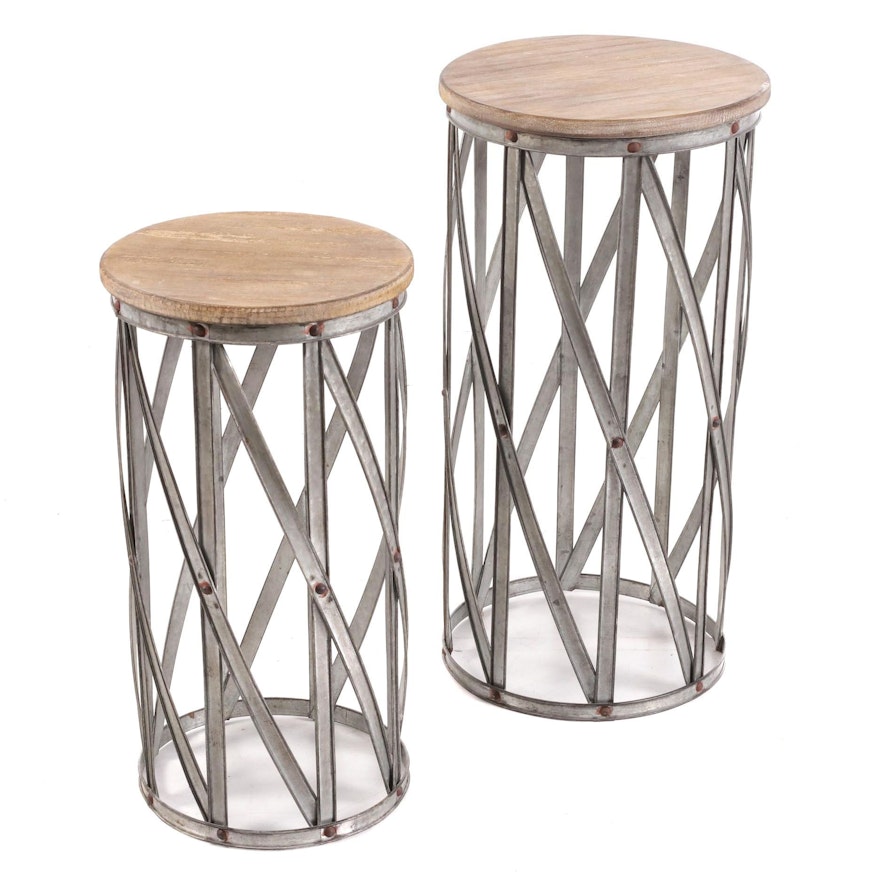 Galvanized Metal and Wood Nested Tables