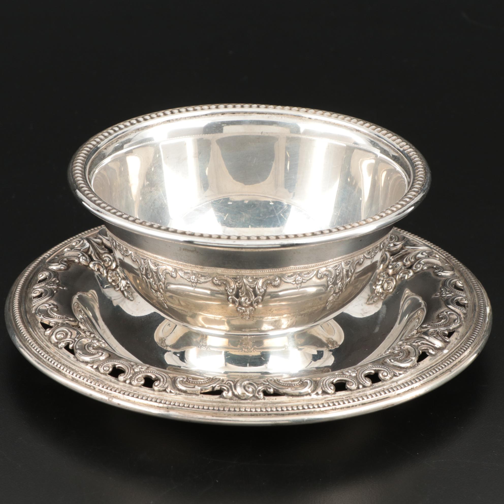 Wallace "Grande Baroque" Sterling Silver Gravy Boat with Attached Underplate
