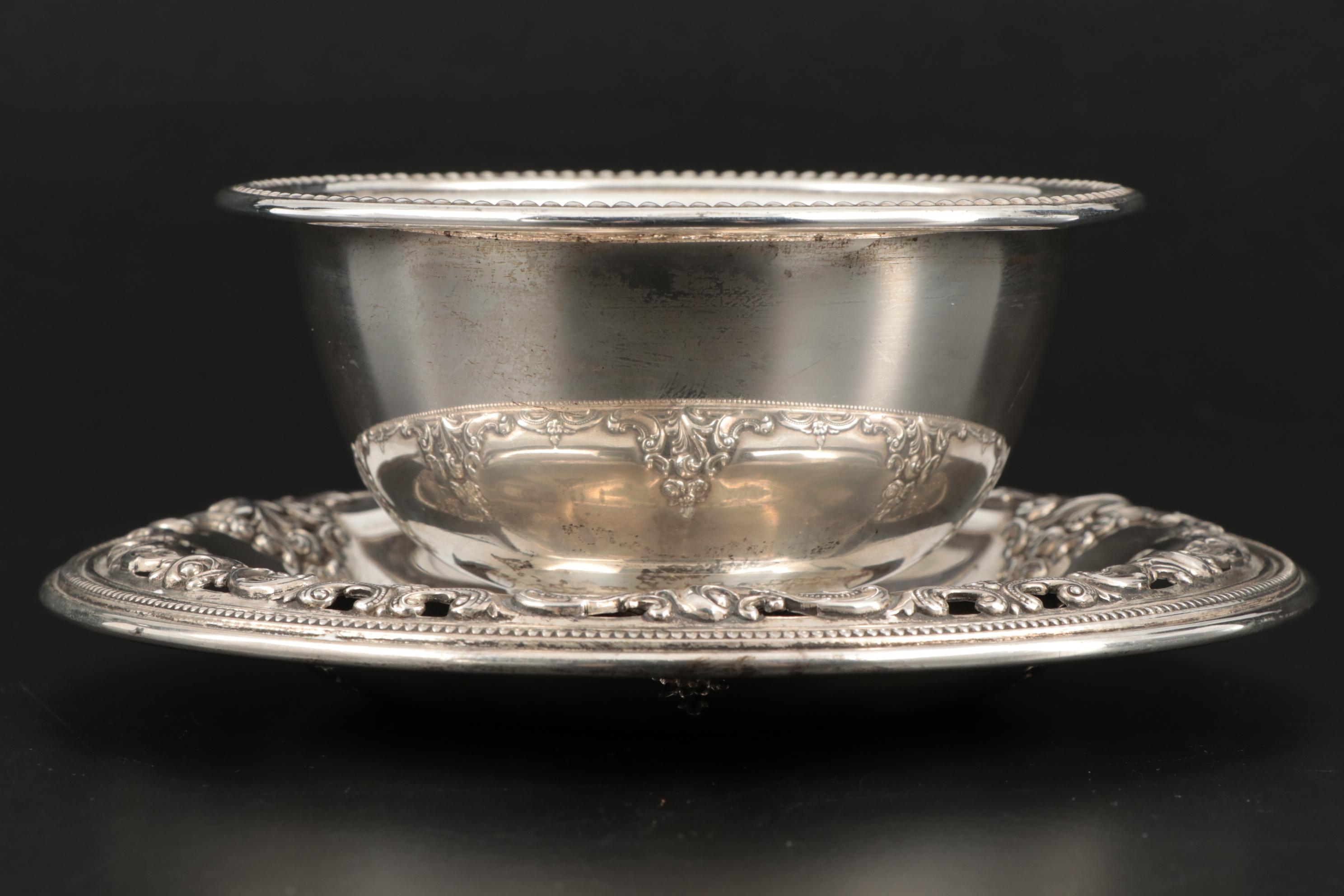 Wallace "Grande Baroque" Sterling Silver Gravy Boat with Attached Underplate