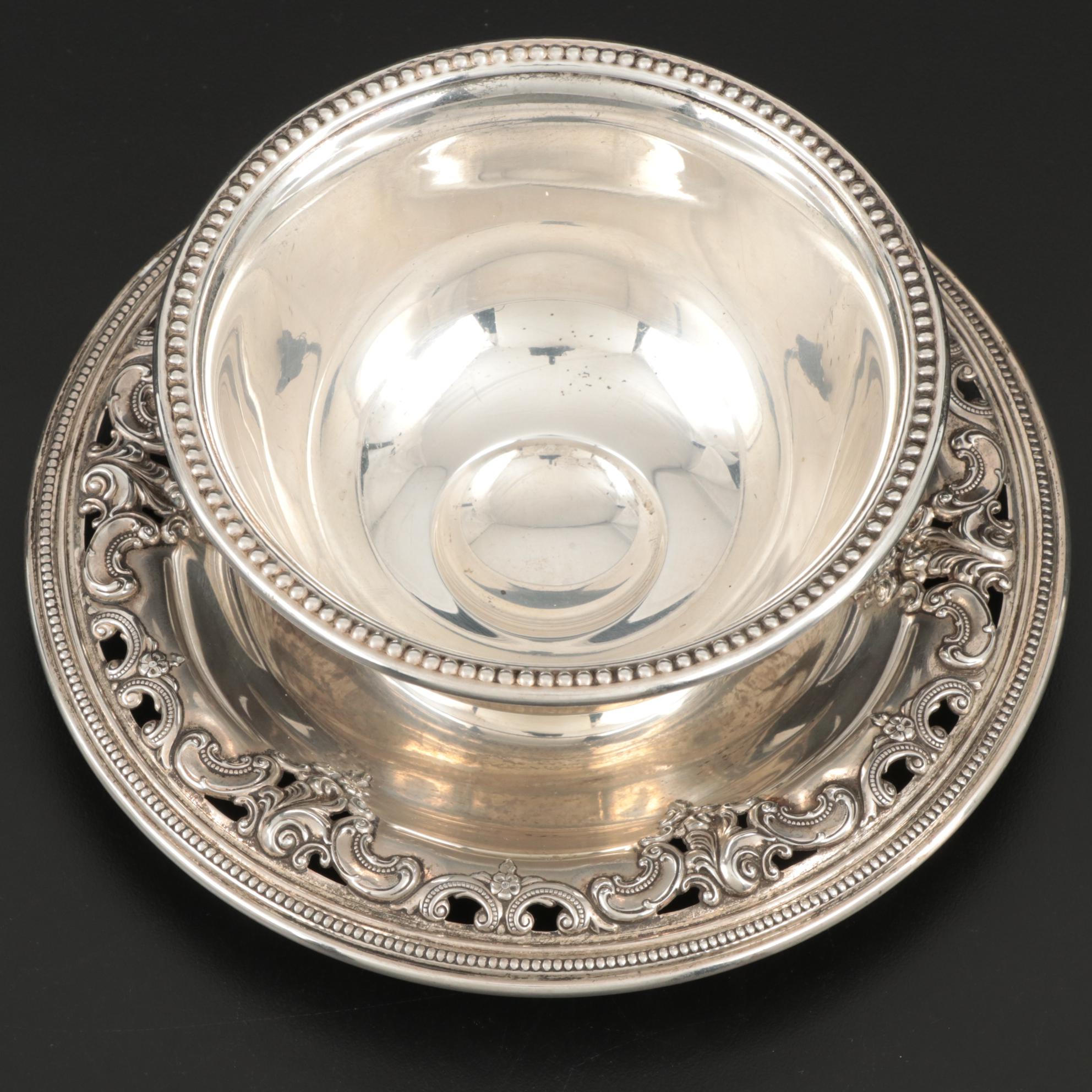 Wallace "Grande Baroque" Sterling Silver Gravy Boat with Attached Underplate