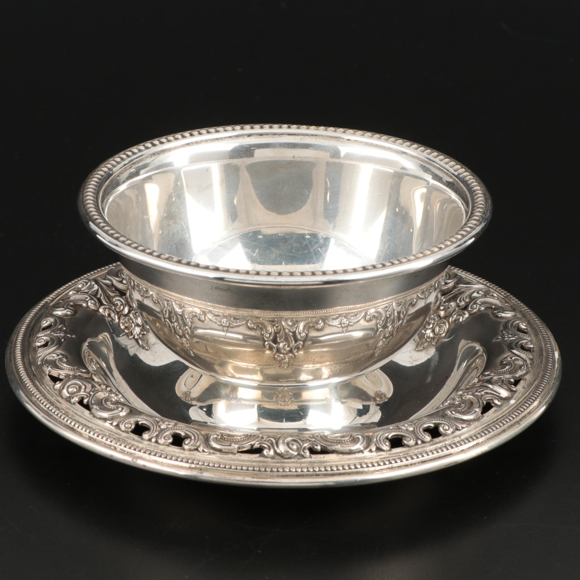 Wallace "Grande Baroque" Sterling Silver Gravy Boat with Attached Underplate