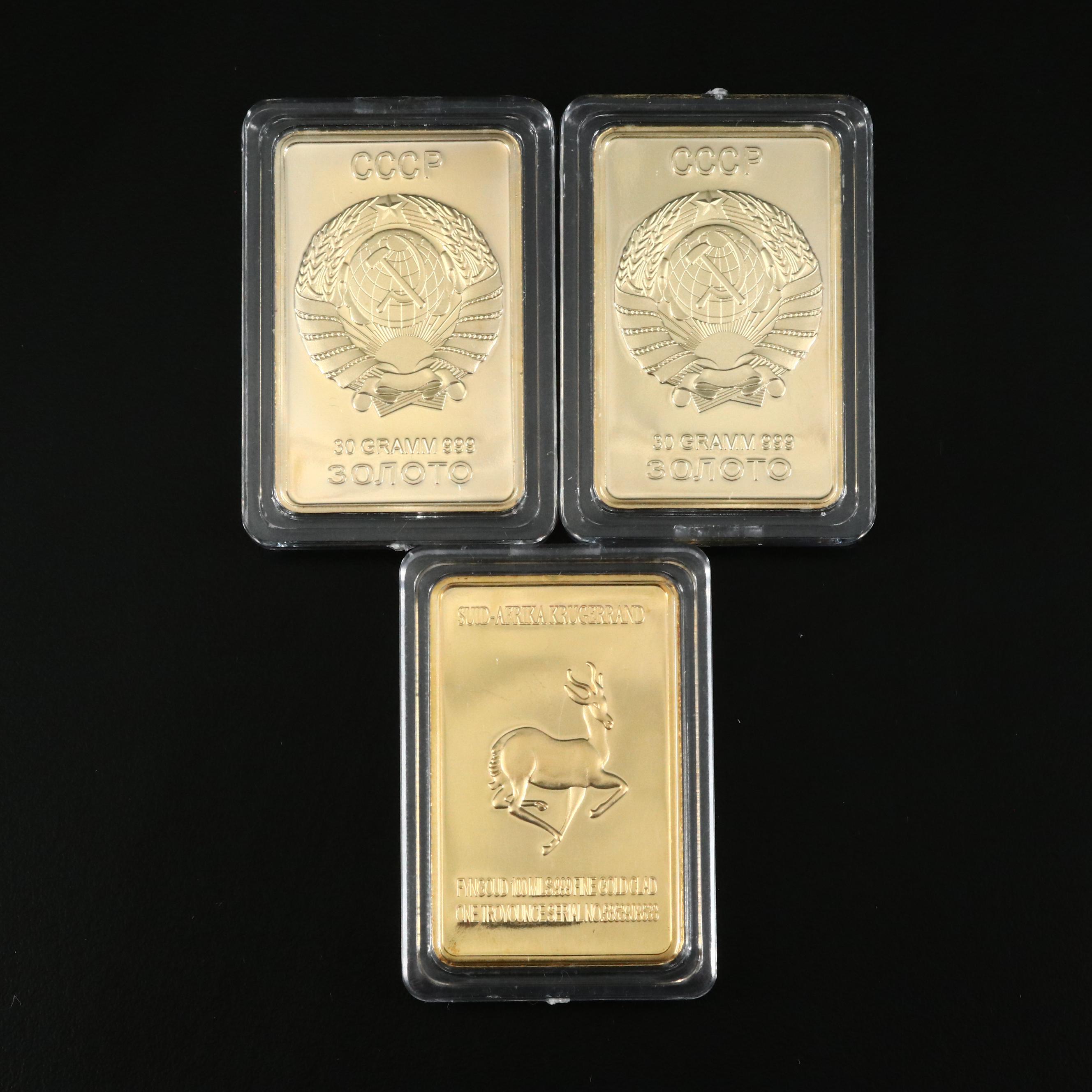 Three One Troy Ounce Gold Plated Layered Steel Ingots