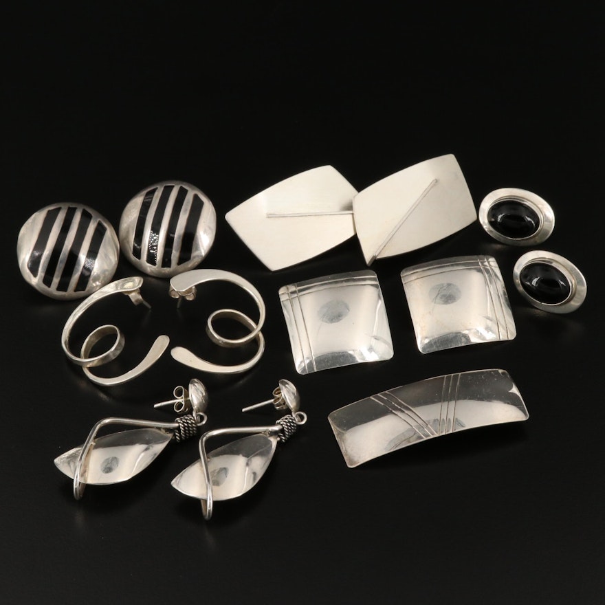 Assorted Sterling Silver Earrings with a Sterling Brooch