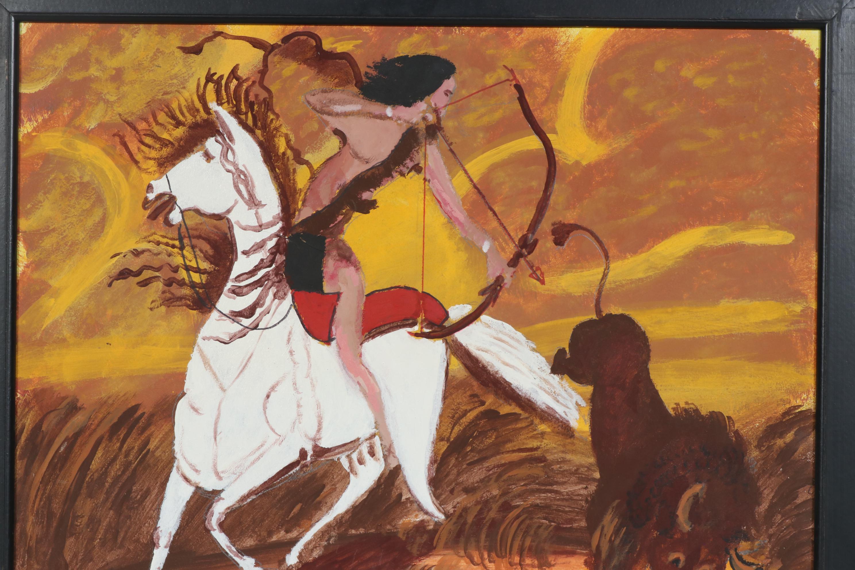 Charles Owens Oil Painting "Buffalo Hunter", Mid to Late 20th Century