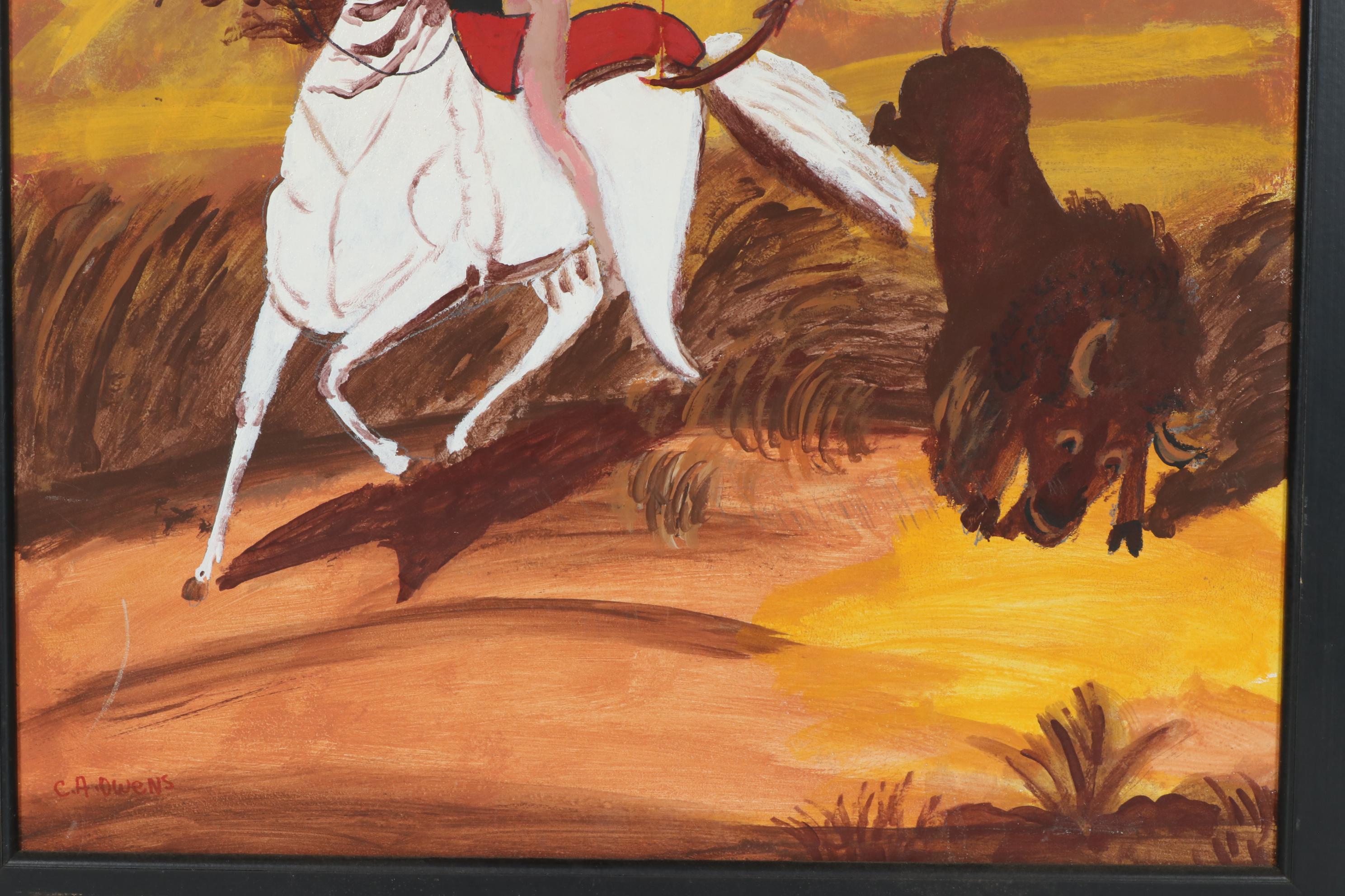 Charles Owens Oil Painting "Buffalo Hunter", Mid to Late 20th Century