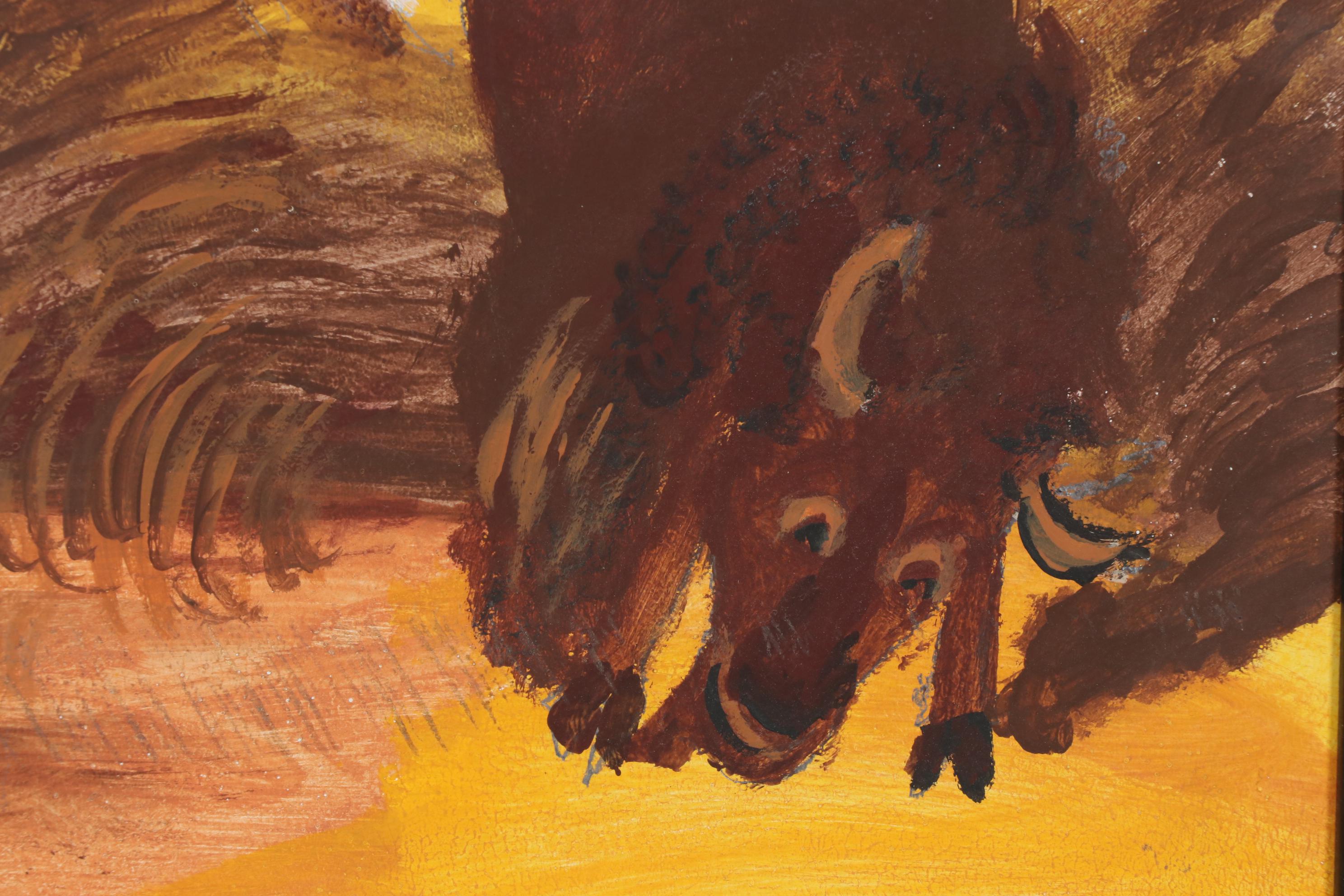 Charles Owens Oil Painting "Buffalo Hunter", Mid to Late 20th Century