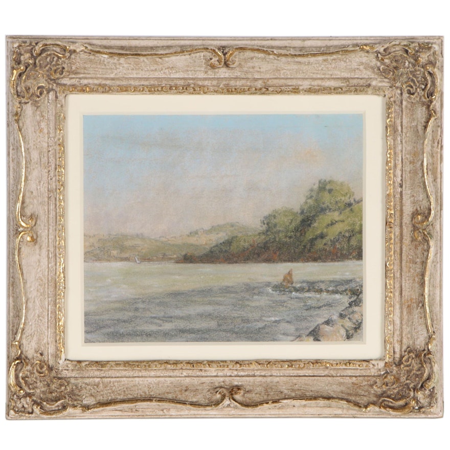 William Dohrmann Landscape Pastel Drawing of Coastal Scene