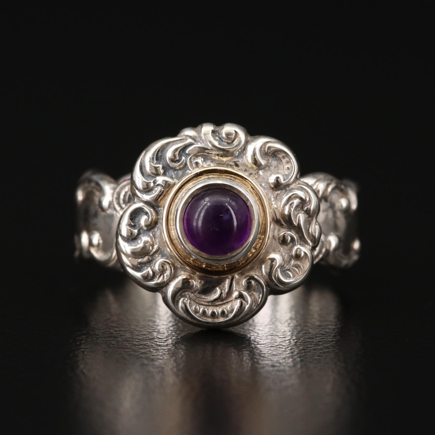 Sterling Silver Amethyst Ring with 18K Gold Accents