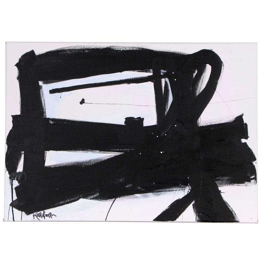 Robbie Kemper Abstract Acrylic Painting "Black Marks on Light Pastels"