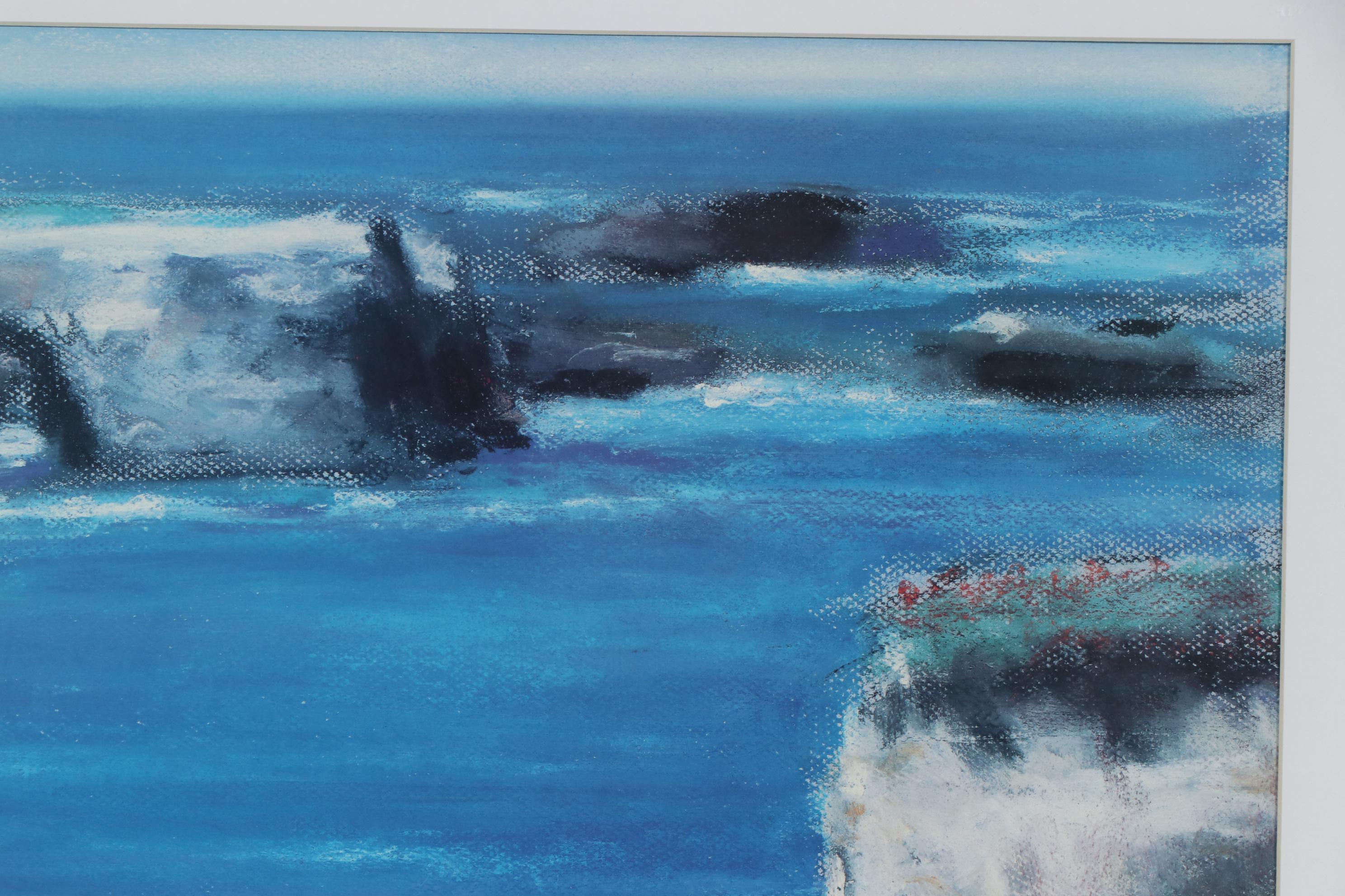 John B. Stockwell Pastel Drawing of Impressionist Style Coastal Landscape, 1990