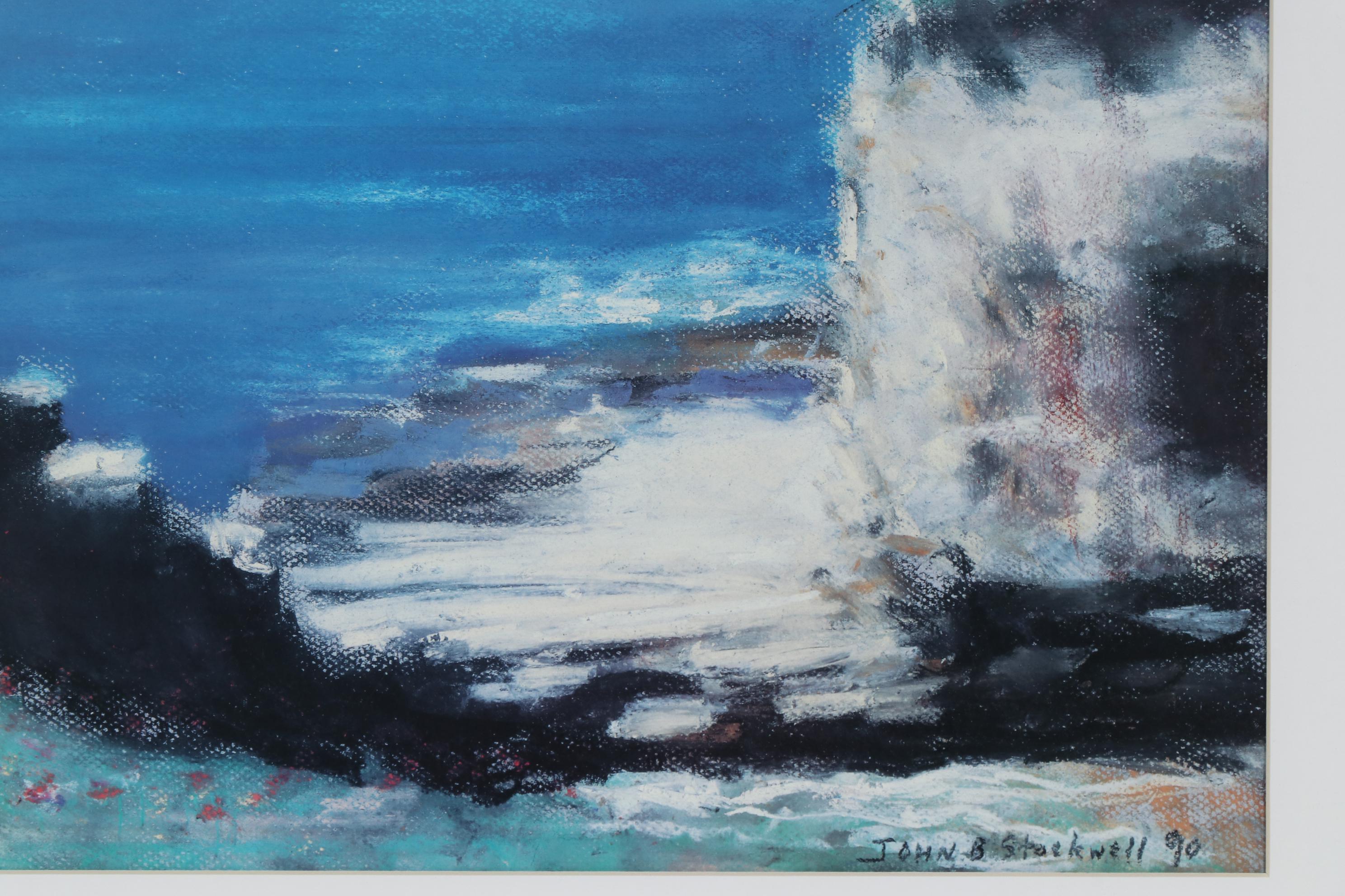 John B. Stockwell Pastel Drawing of Impressionist Style Coastal Landscape, 1990