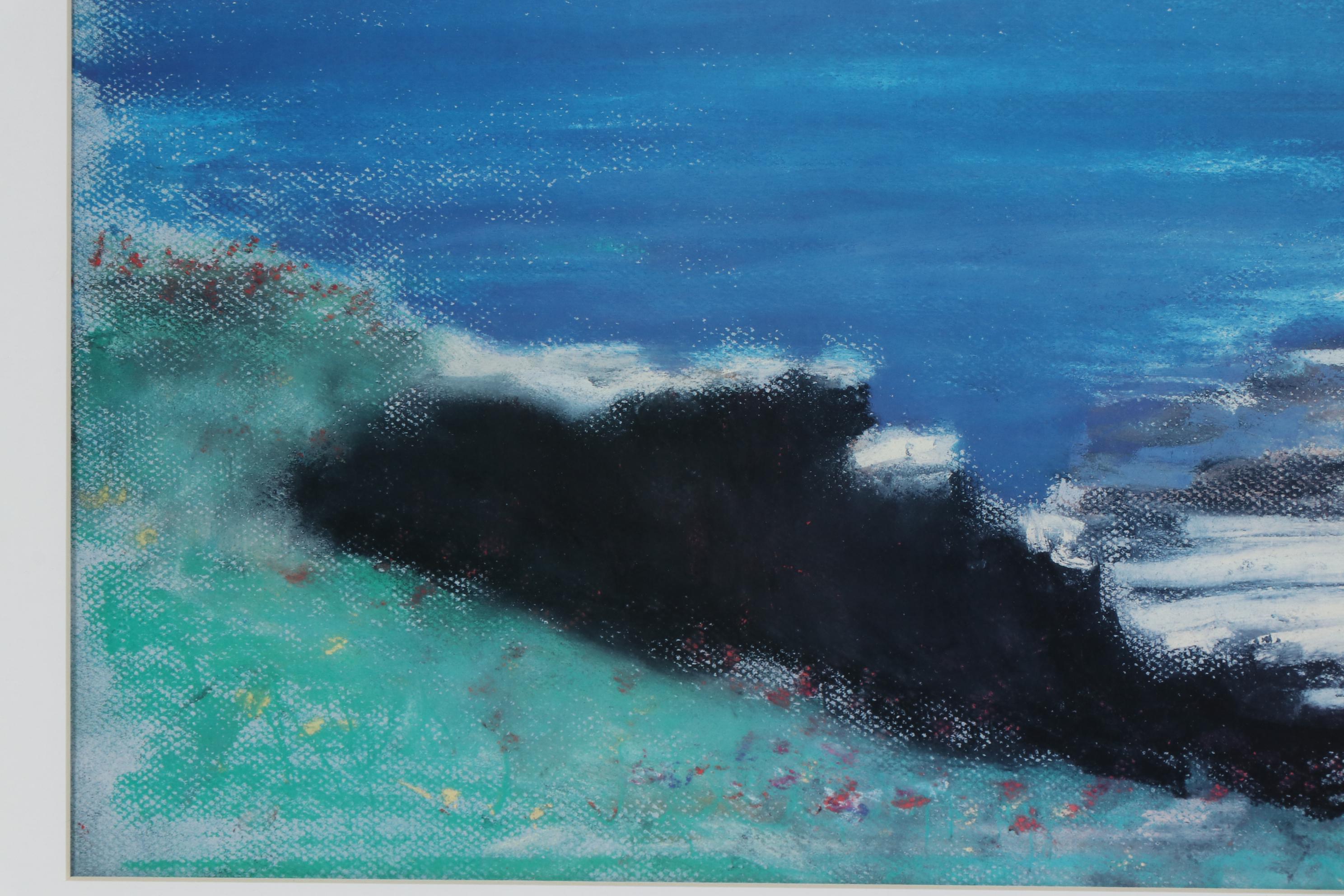 John B. Stockwell Pastel Drawing of Impressionist Style Coastal Landscape, 1990