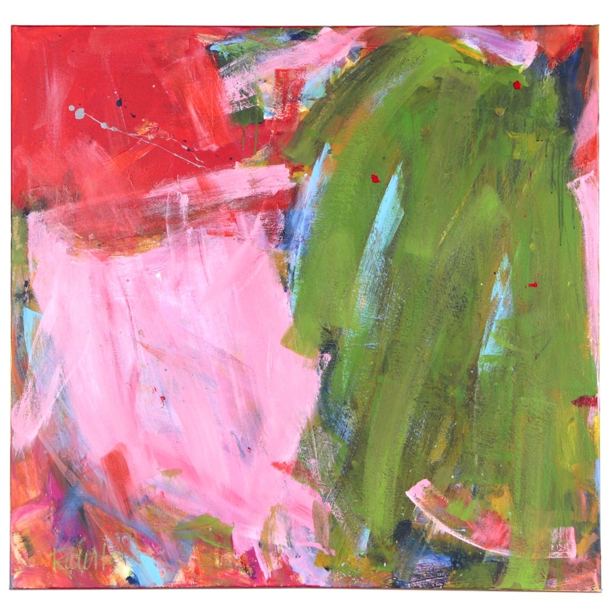 Robbie Kemper Abstract Acrylic Painting "Big Pink Green Orange Painting"