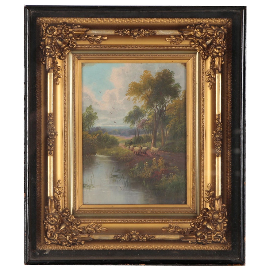 Pastoral Genre Scene Oil Painting, Early 20th Century