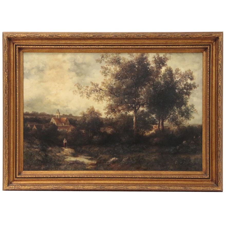 Pastoral Landscape Oil Painting, Late 20th Century
