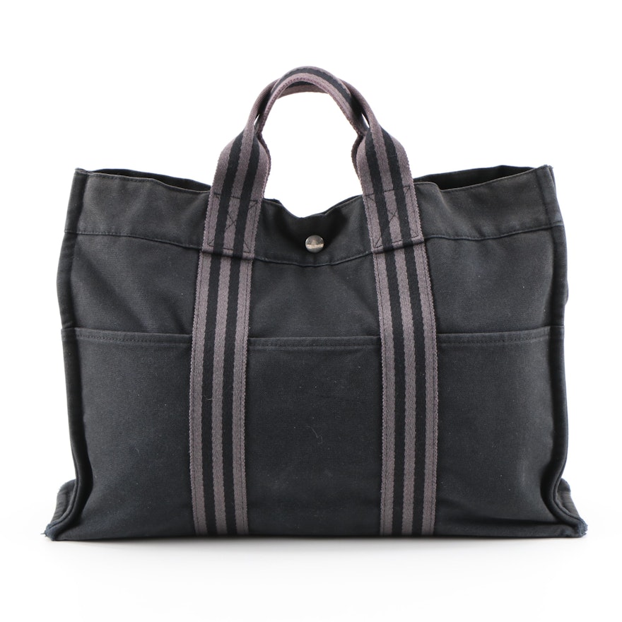 Hermès Fourre Tout MM Tote Bag in Black/Gray Canvas