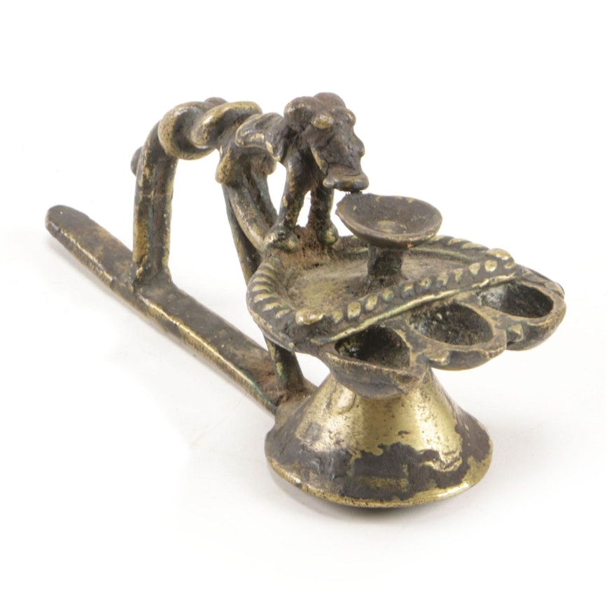 East Asian Brass Oil Lamp with Elephant Motif