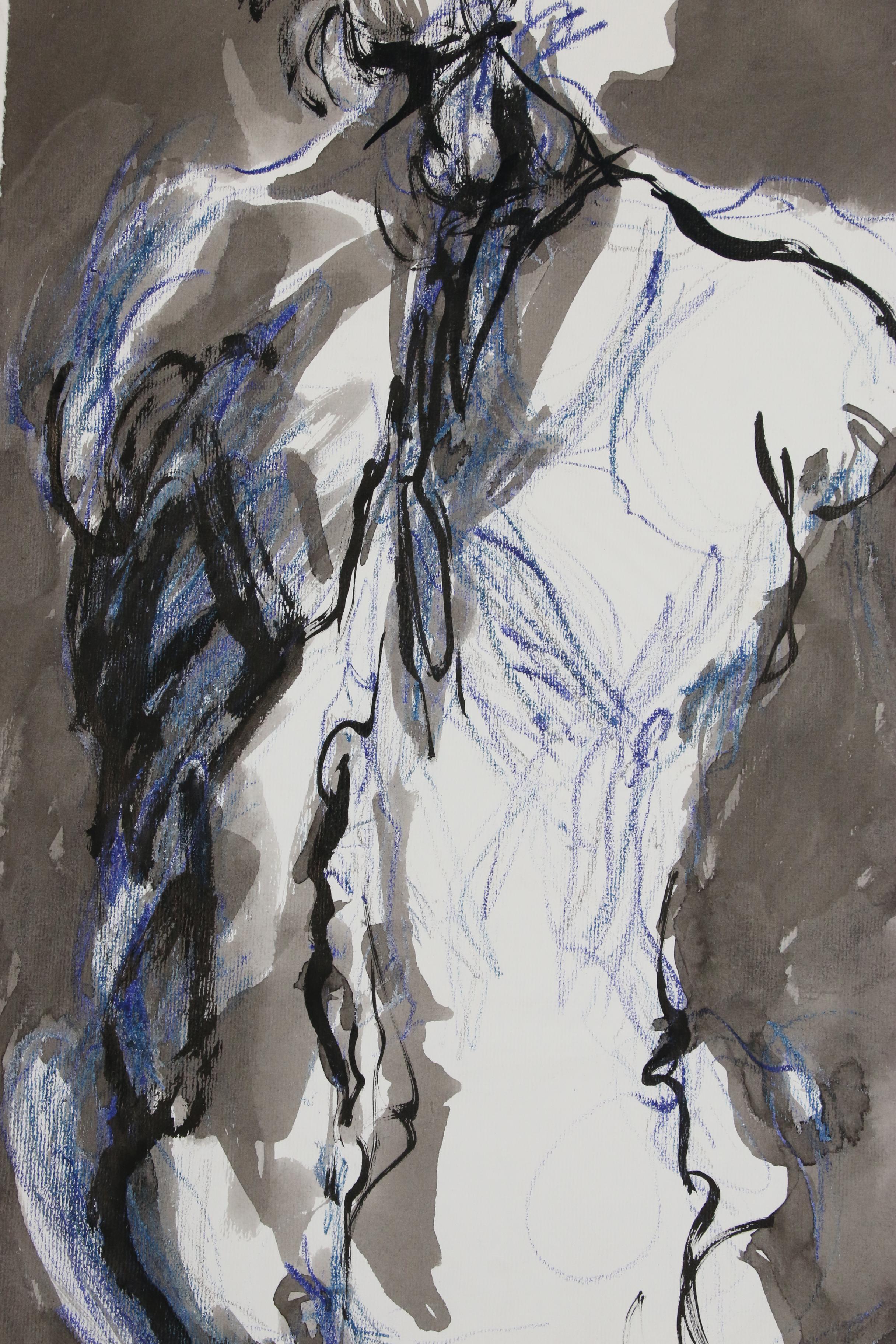 John Tuska Inkwash and Pastel Figure Drawings