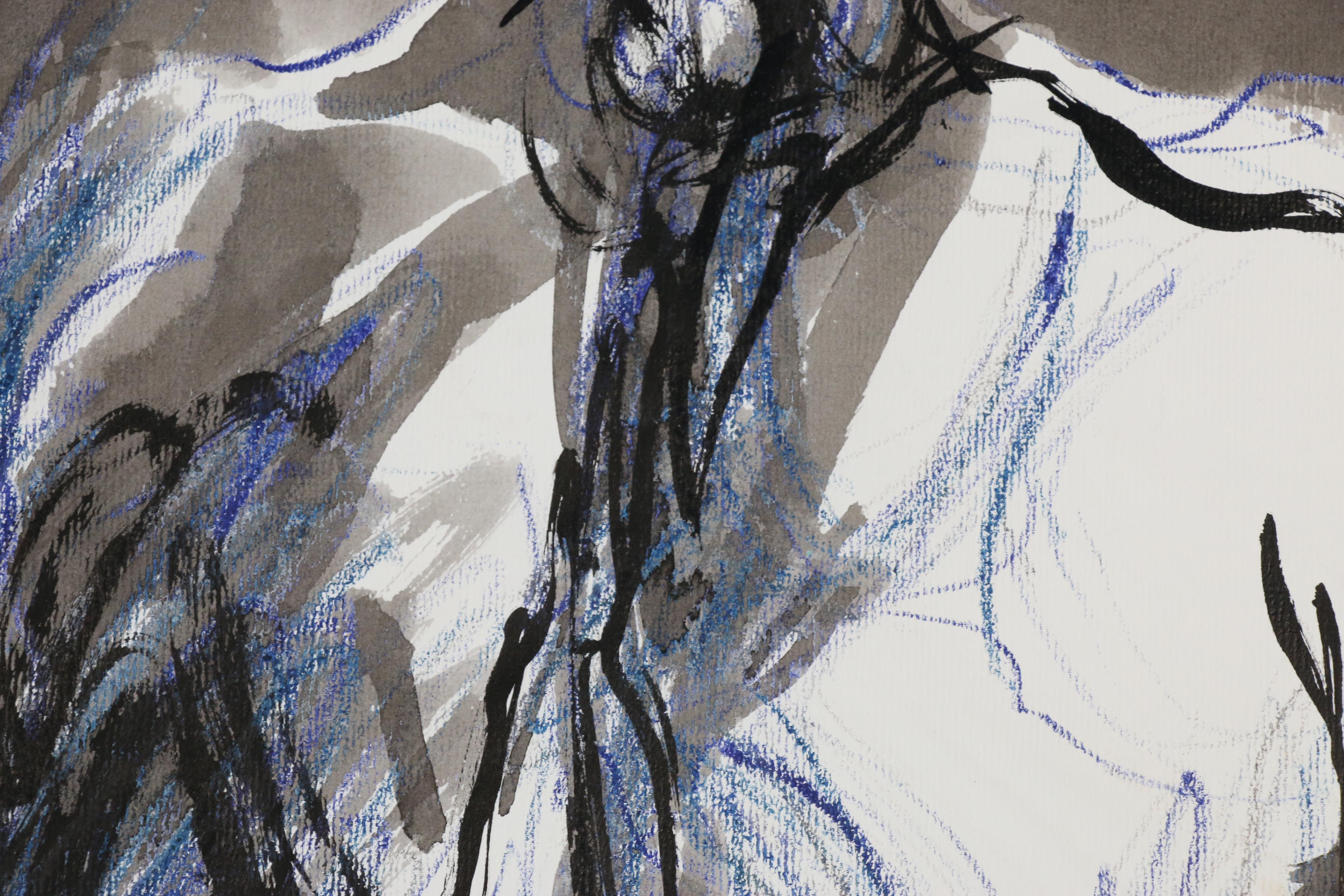 John Tuska Inkwash and Pastel Figure Drawings