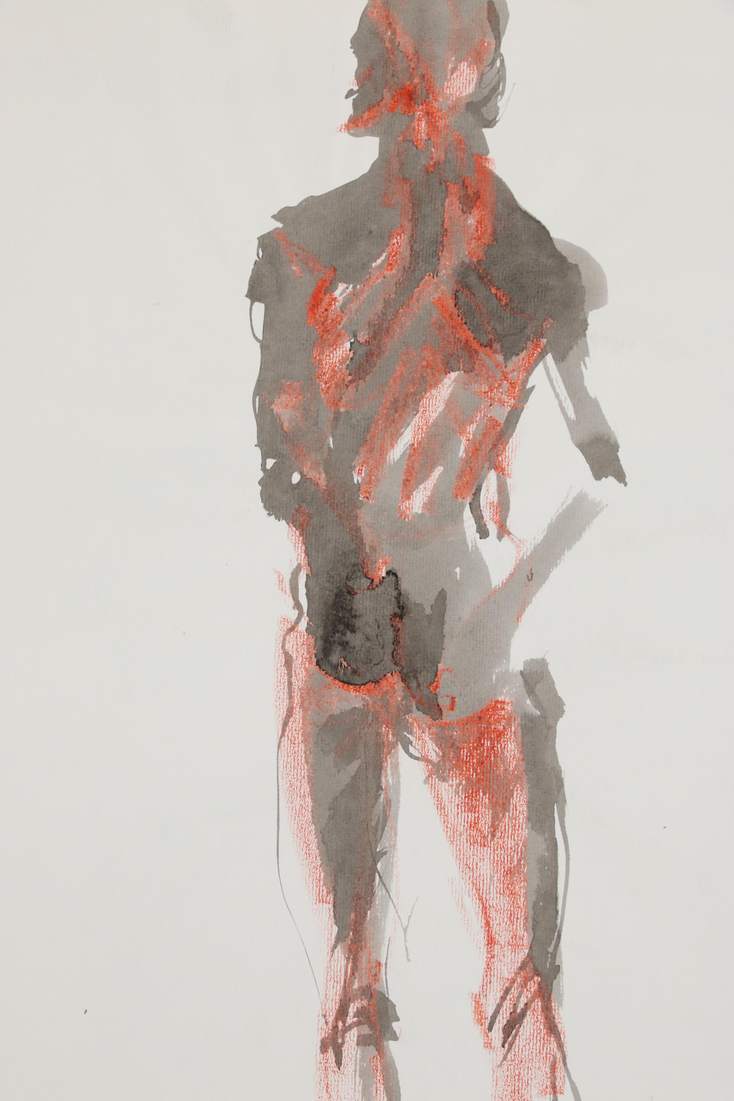 John Tuska Inkwash and Pastel Figure Drawings