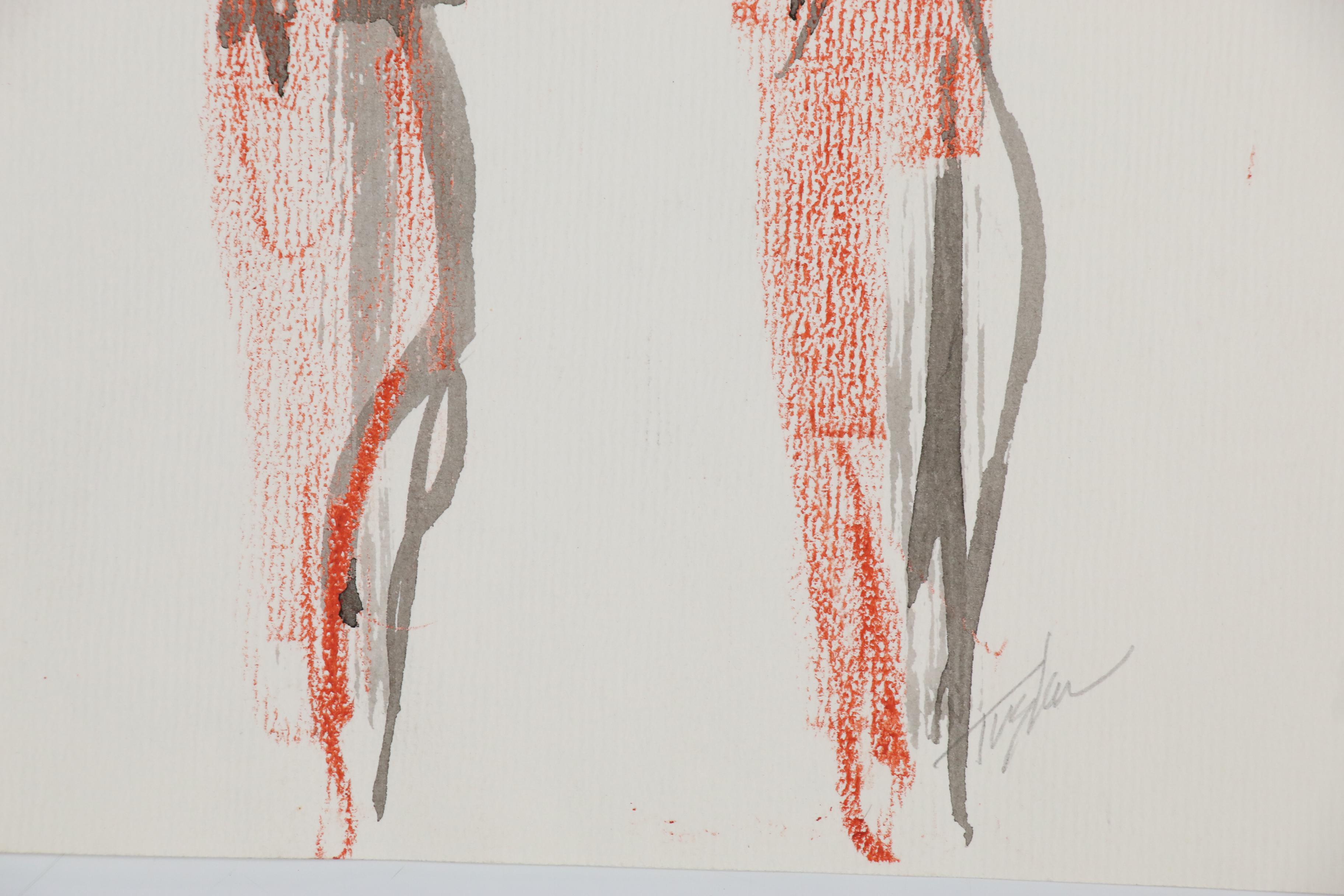 John Tuska Inkwash and Pastel Figure Drawings