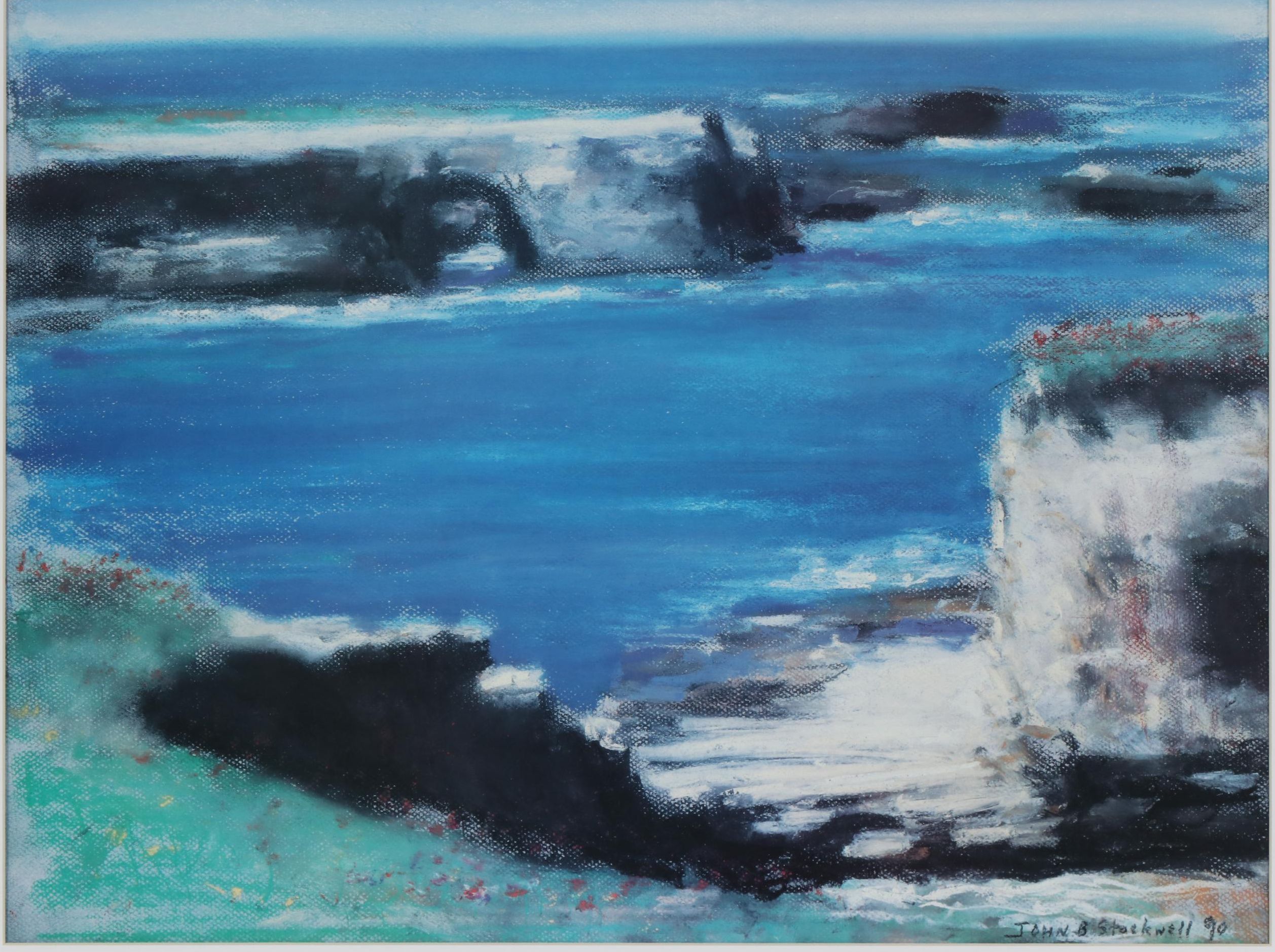 John B. Stockwell Pastel Drawing of Impressionist Style Coastal Landscape, 1990
