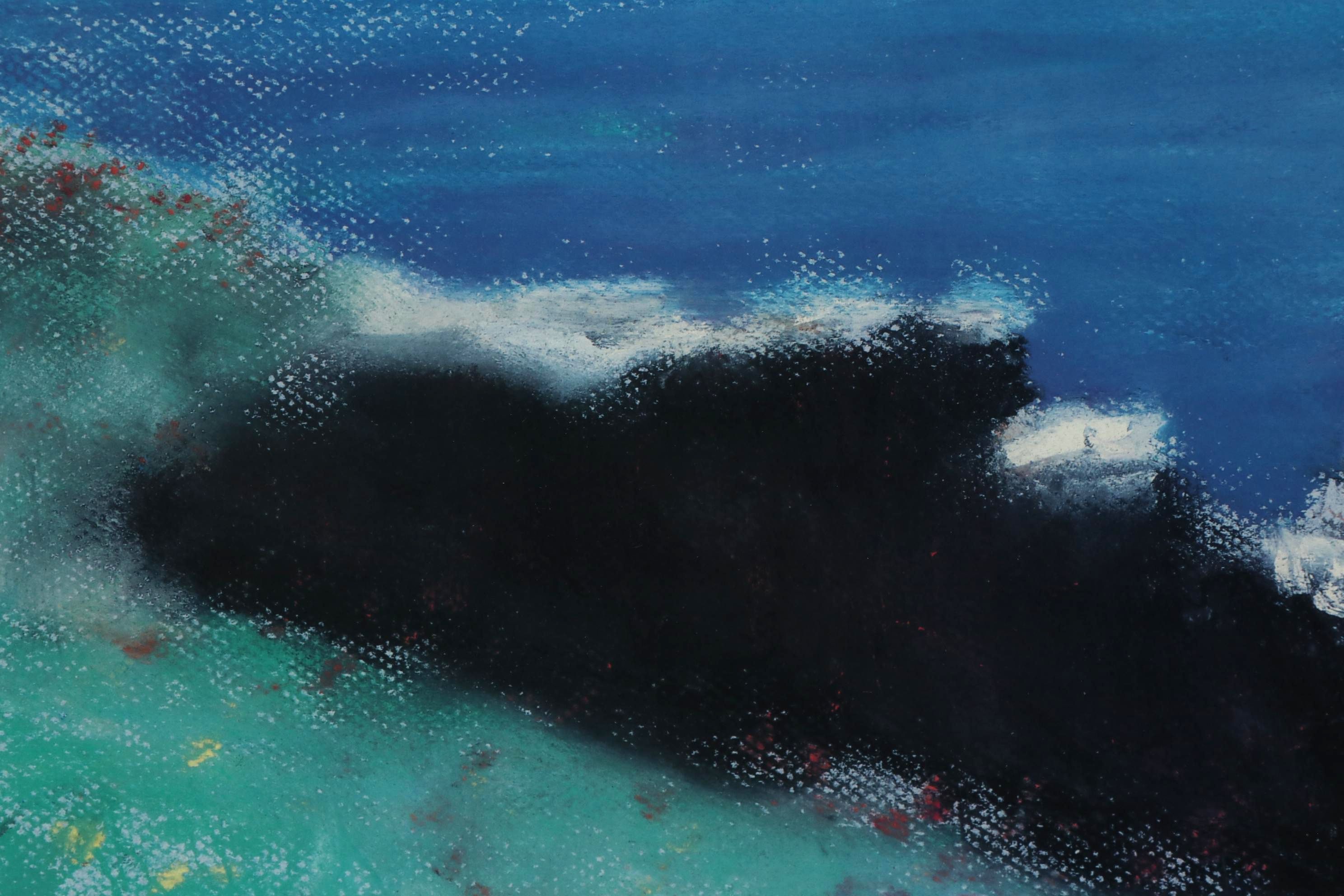 John B. Stockwell Pastel Drawing of Impressionist Style Coastal Landscape, 1990