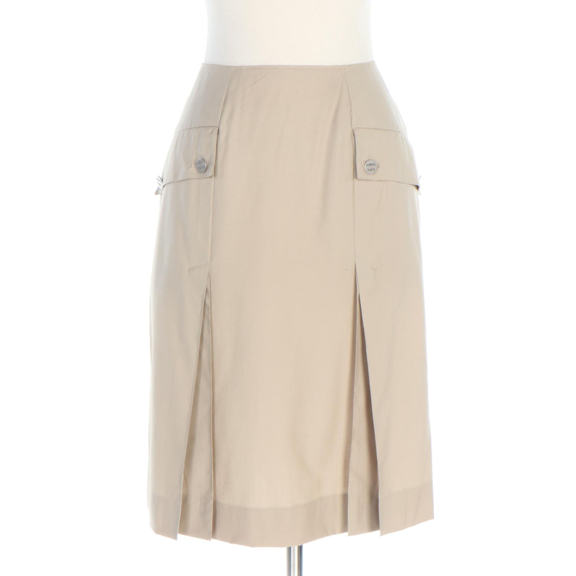 Chanel 2000 Cruise Collection Beige Pleated Panel Skirt