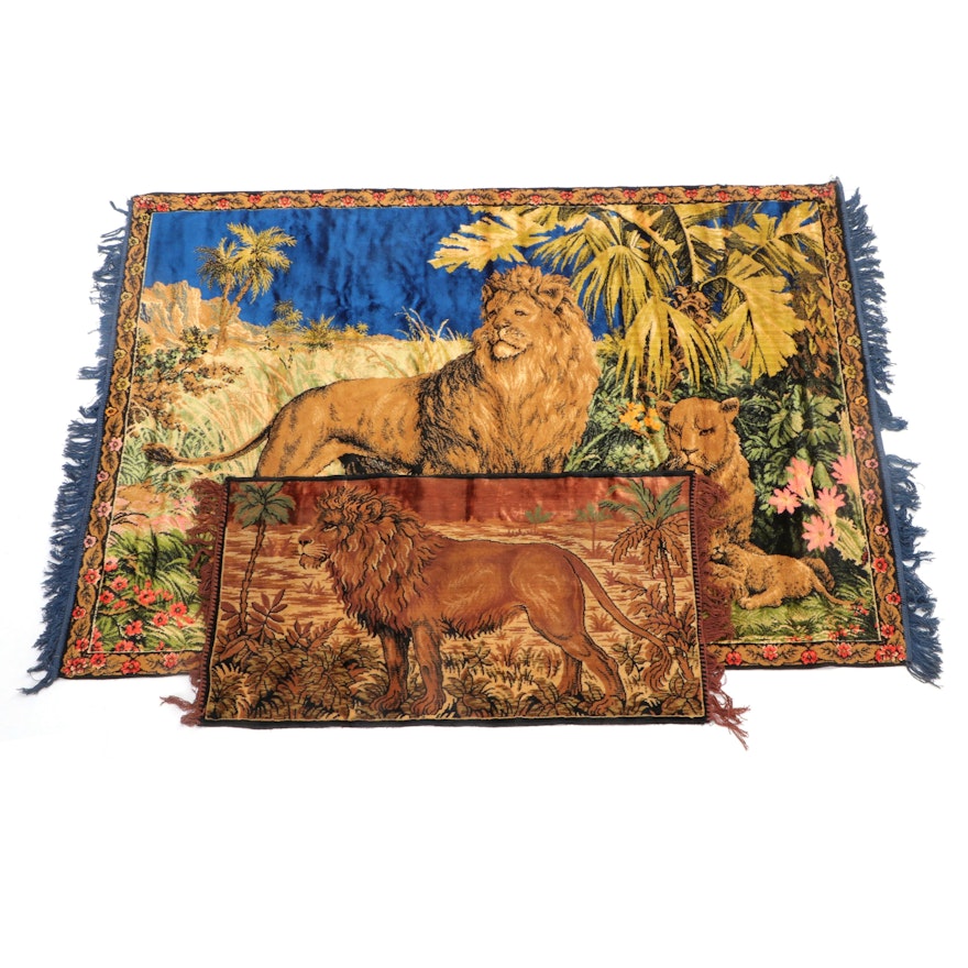 6'0 x 4'0 Machine Made Pictorial Area Rug with Accent Rug Depicting Lions