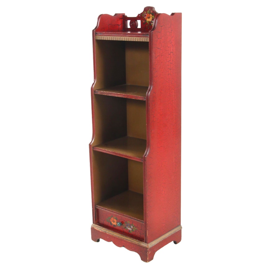 Narrow Bookshelf in Red Crackle Paint
