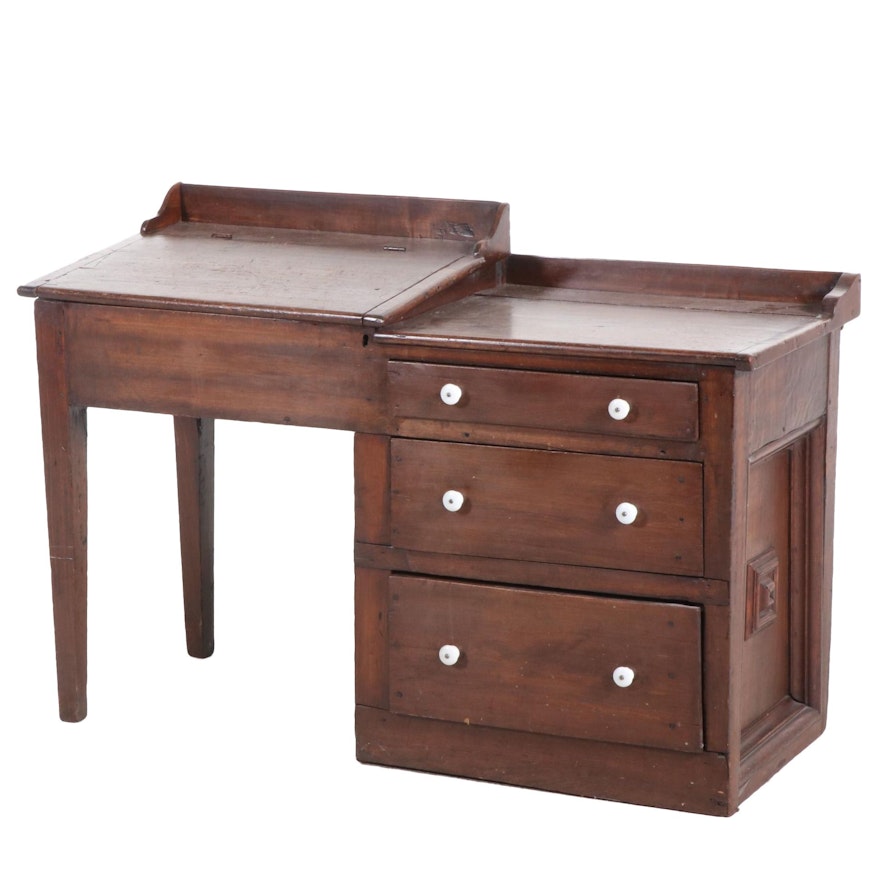 Student's Slant Top Desk and Chest of Drawers Combination, Early 20th Century