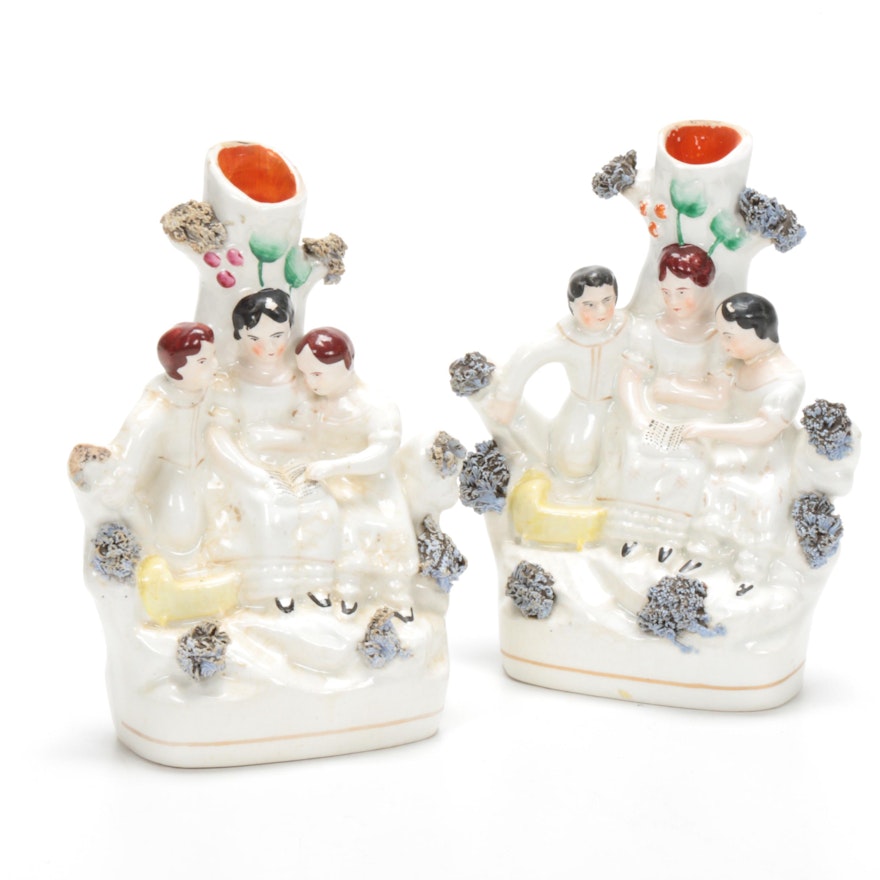 Pair of Staffordshire Porcelain Spill Vases, Late 19th Century