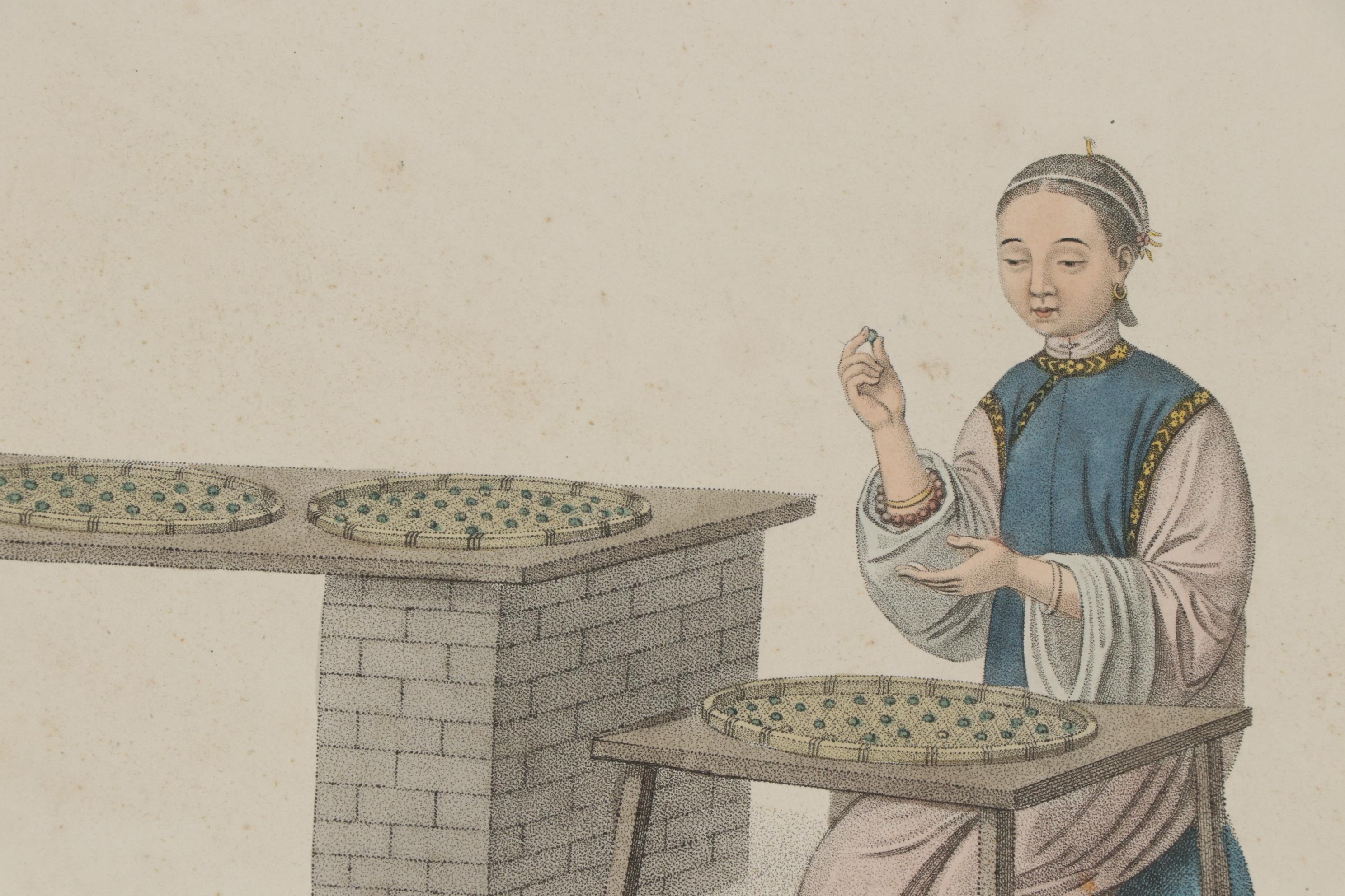 J. Dadley After Pu-Qua of Canton Hand-Colored Stipple Engravings