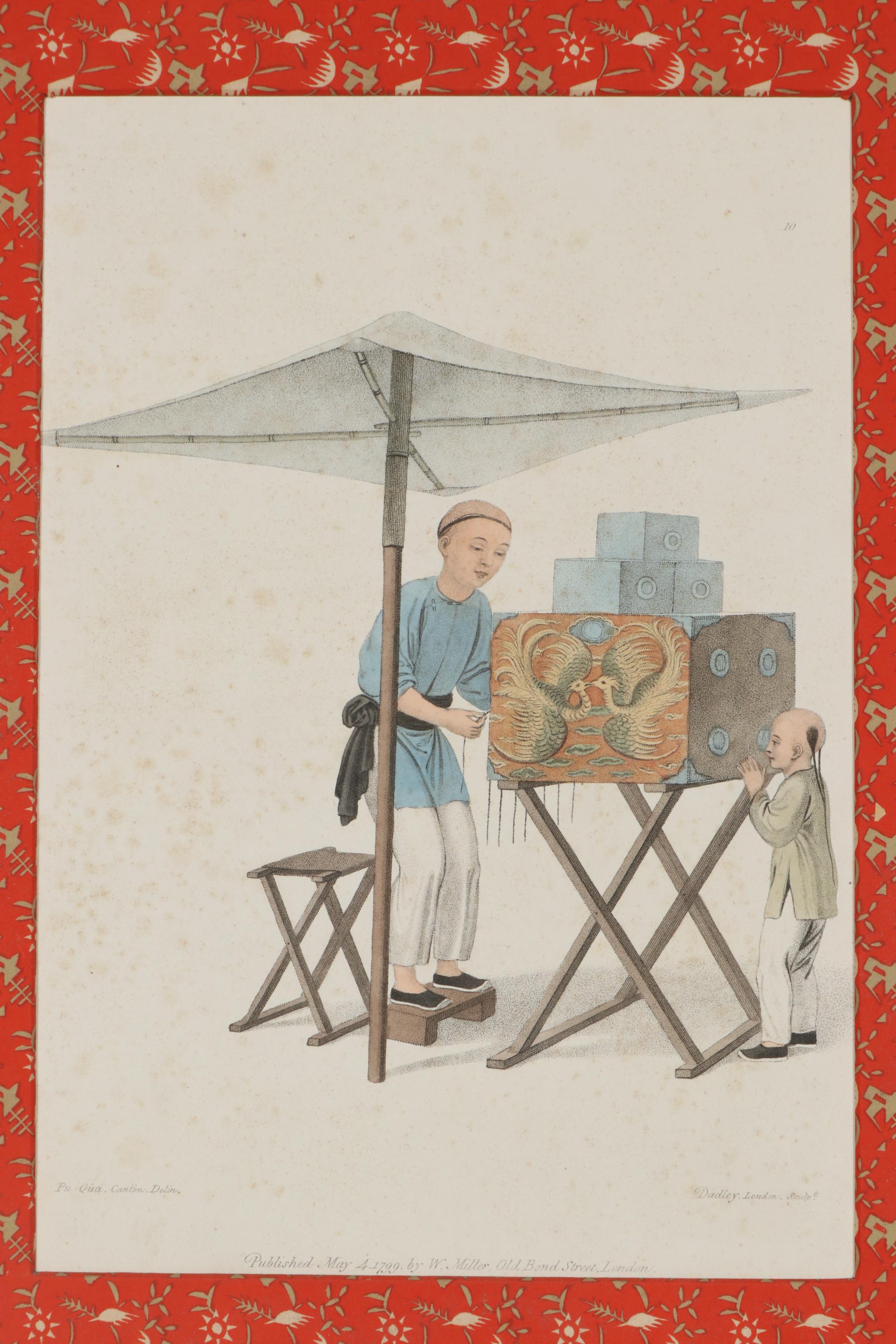 J. Dadley After Pu-Qua of Canton Hand-Colored Stipple Engravings