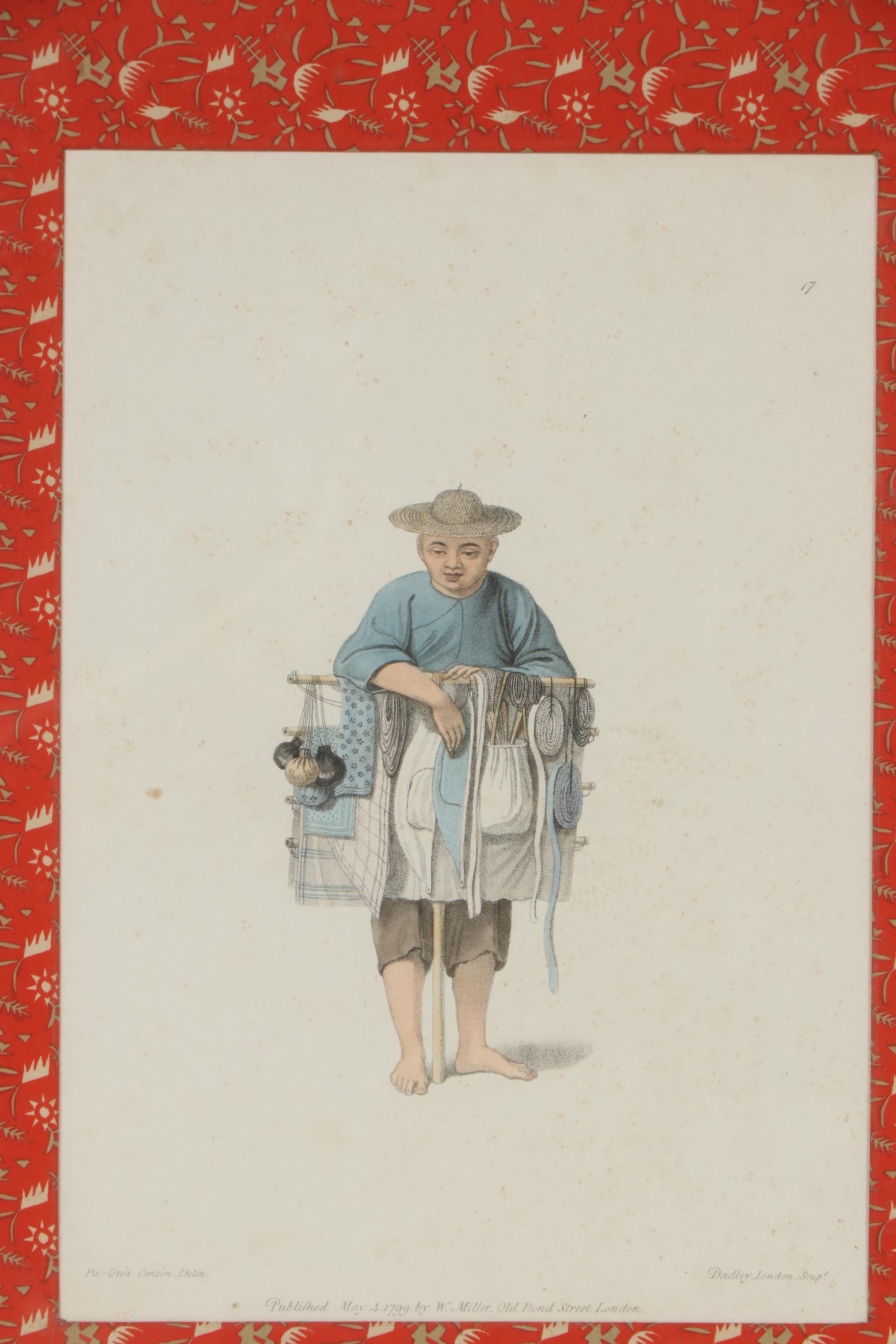 J. Dadley After Pu-Qua of Canton Hand-Colored Stipple Engravings