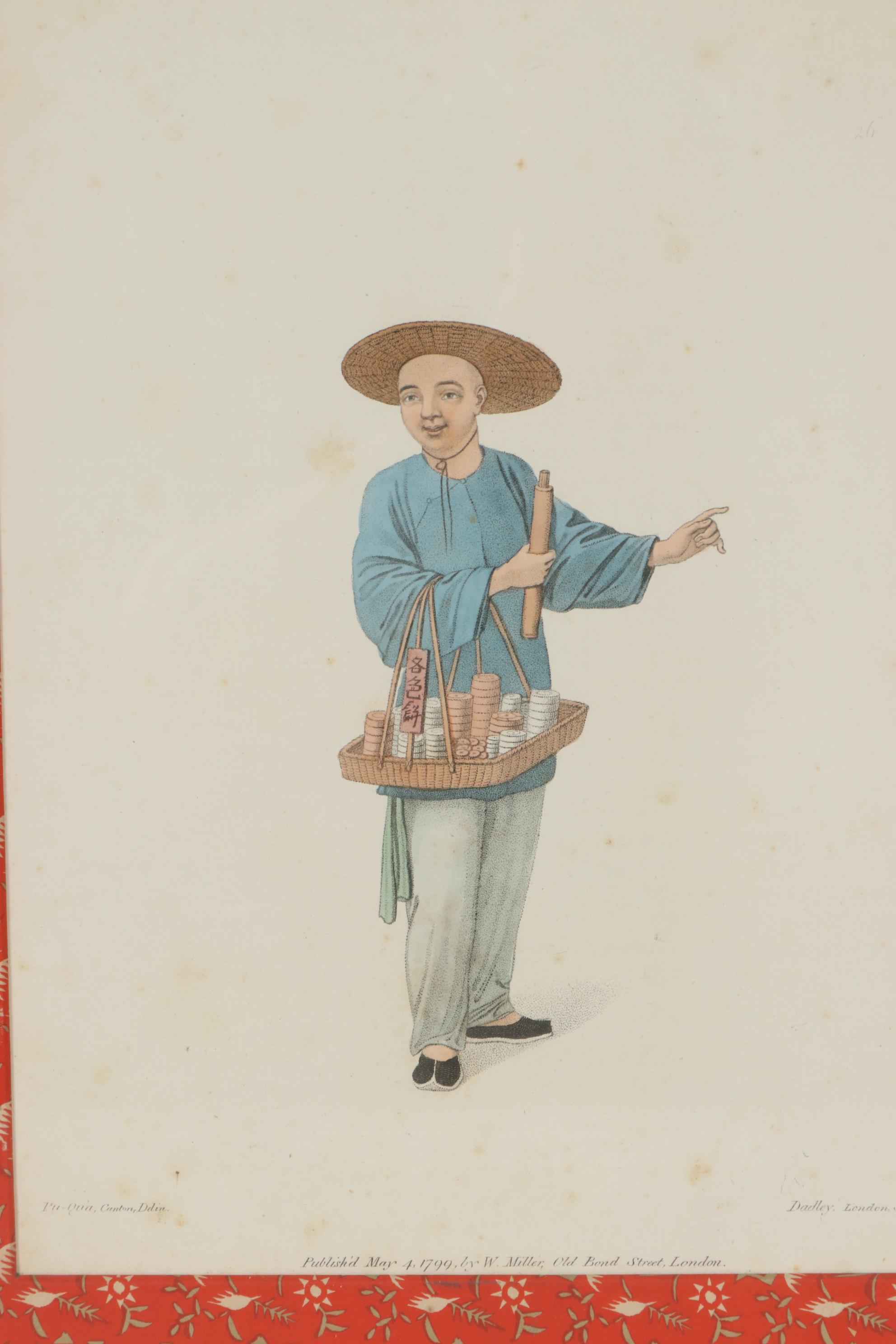 J. Dadley After Pu-Qua of Canton Hand-Colored Stipple Engravings