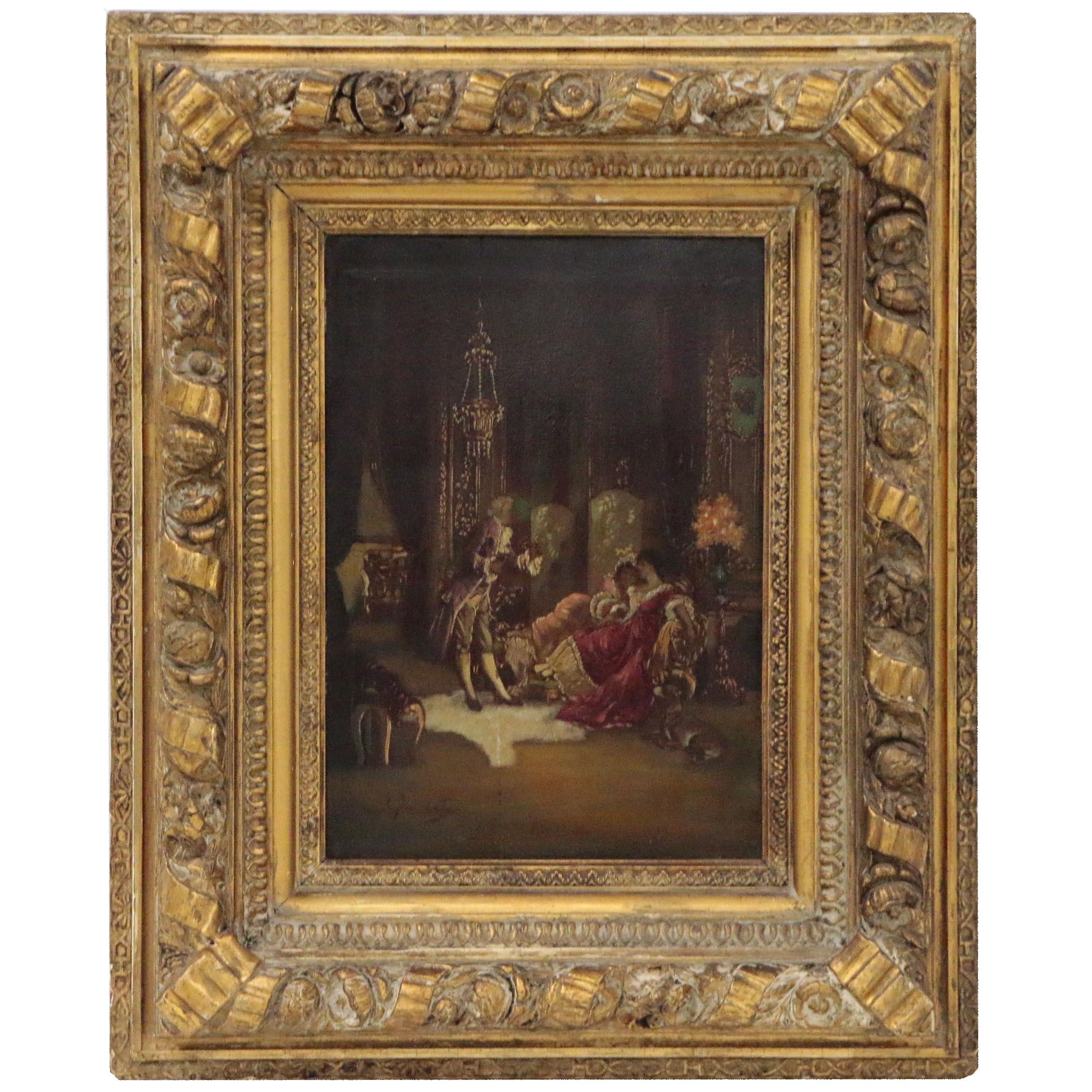 Antonio Gisbert Genre Scene Oil Painting of Figures in Opulent Interior