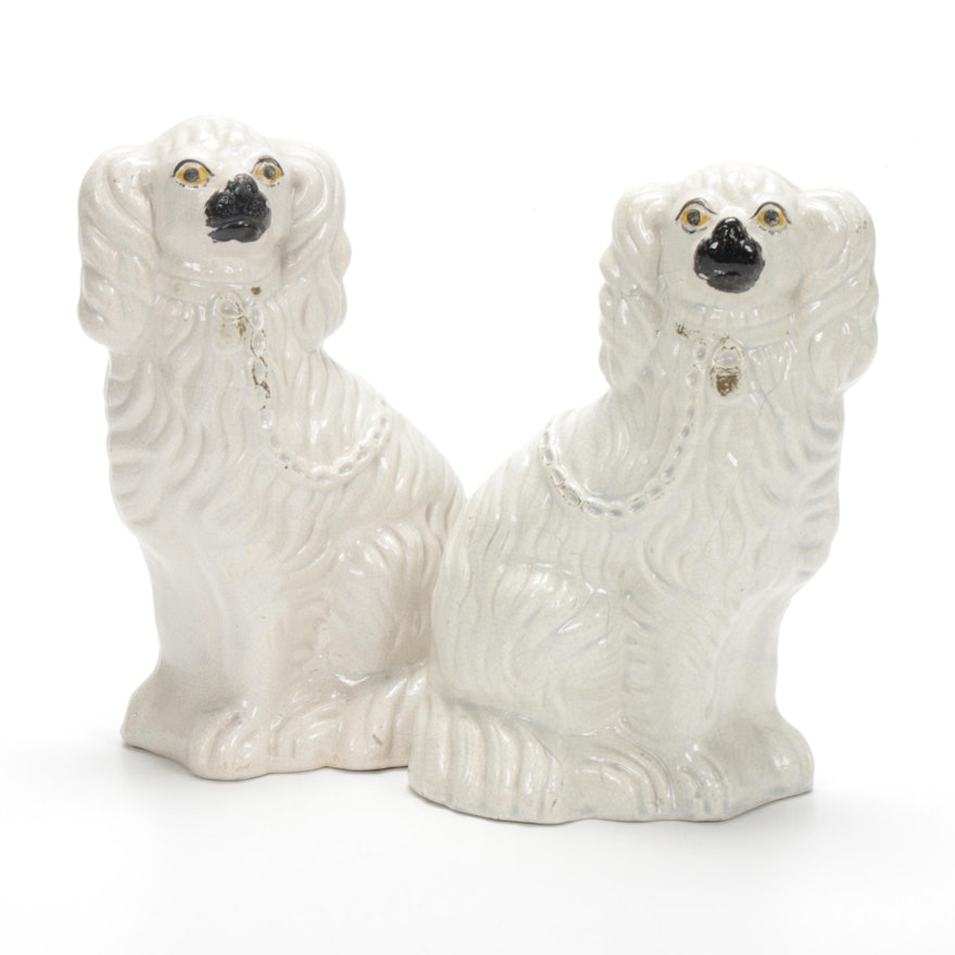 Pair of Staffordshire Porcelain Spaniel Figurines, Late 19th Century