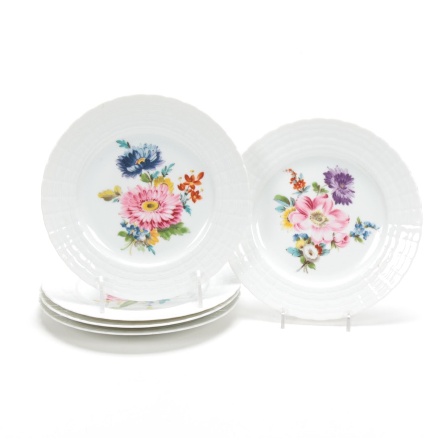 Set of Five Hutschenreuther Floral Motif Porcelain Salad Plates