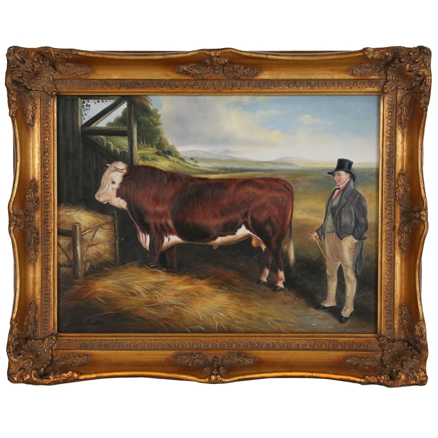 Oil Painting after Lucas Beattie "Hereford and Owner"