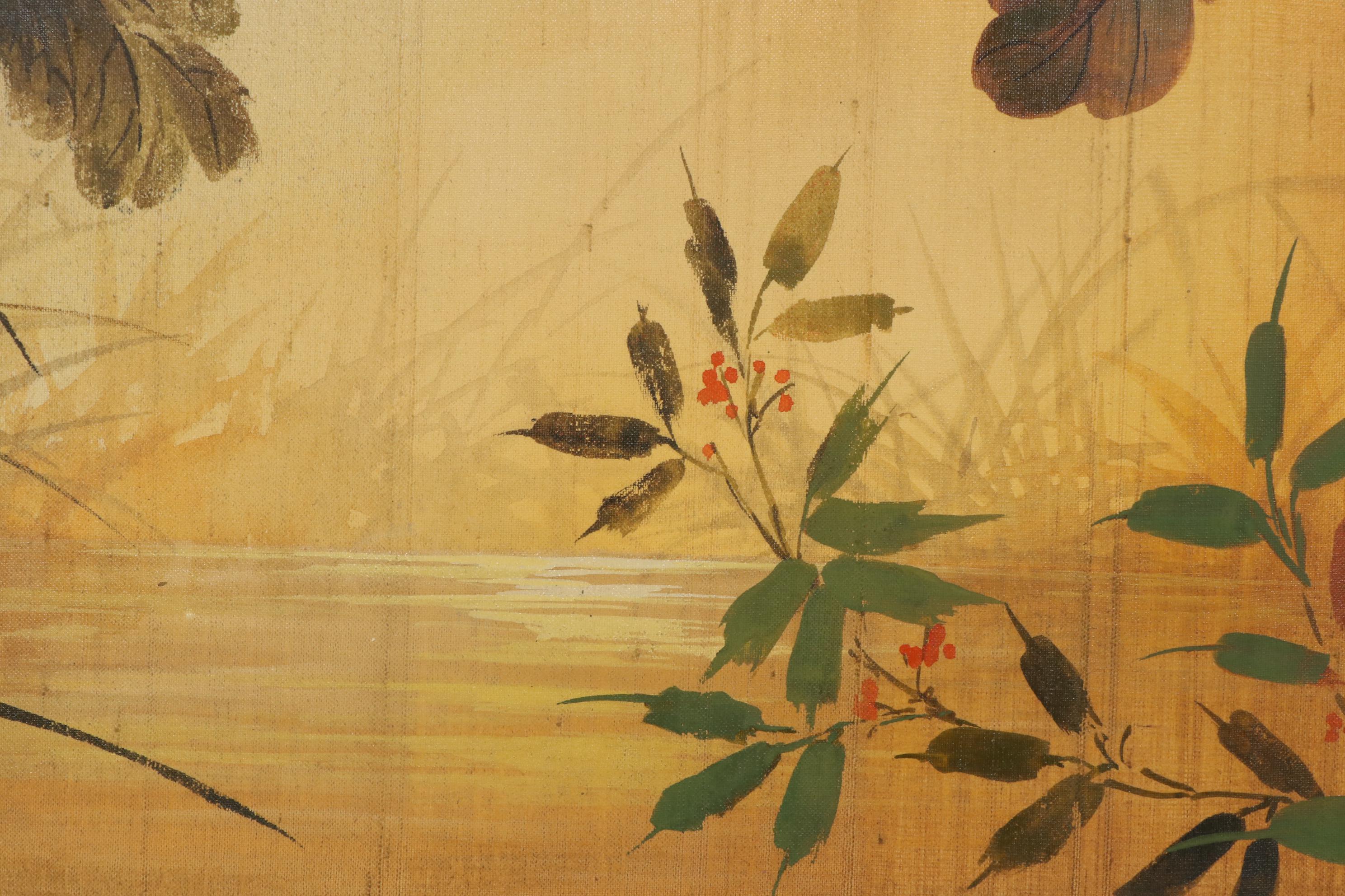 Wah Kee Wu Flowers and Songbirds Oil Painting on Silk, Mid-20th Century