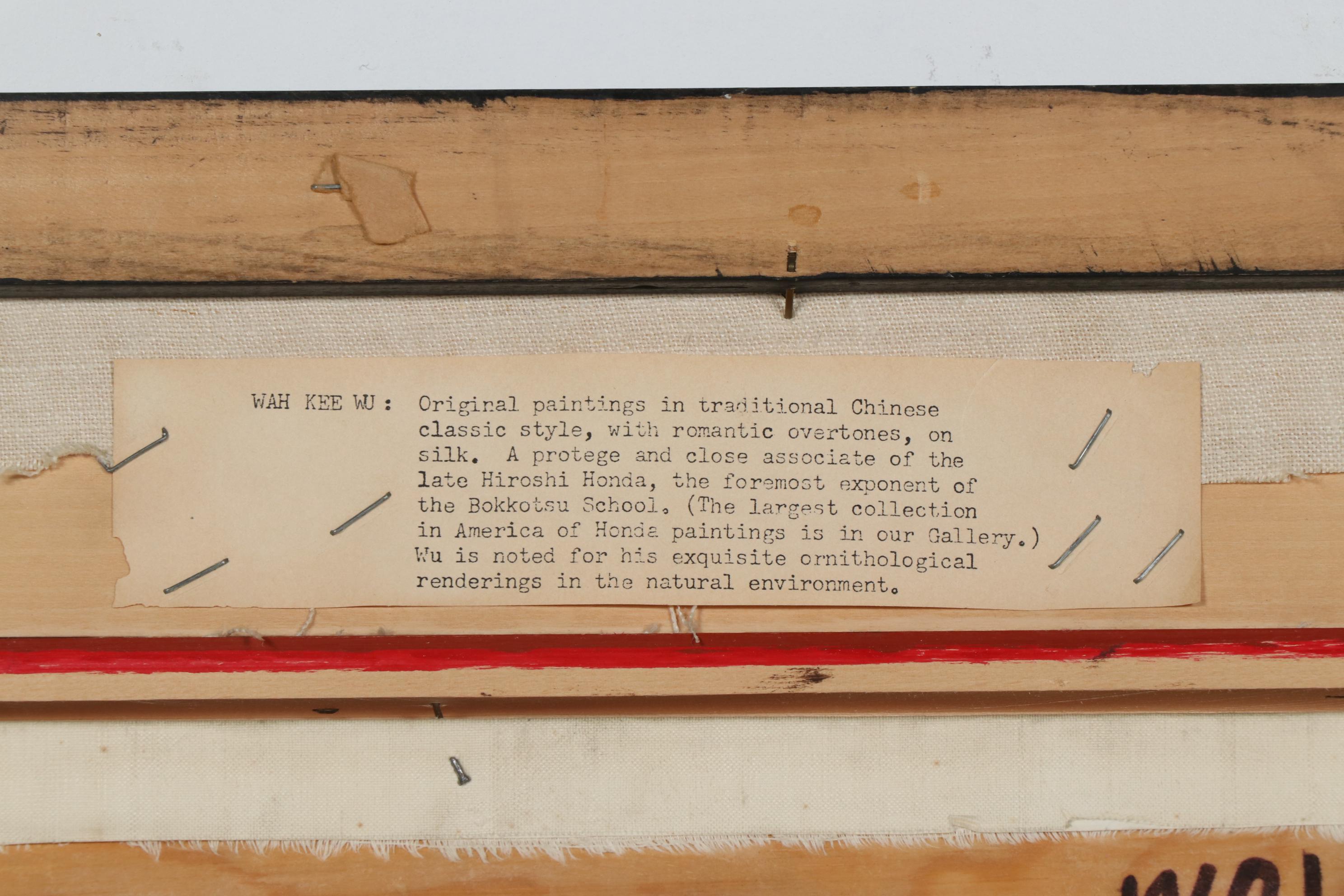 Wah Kee Wu Flowers and Songbirds Oil Painting on Silk, Mid-20th Century