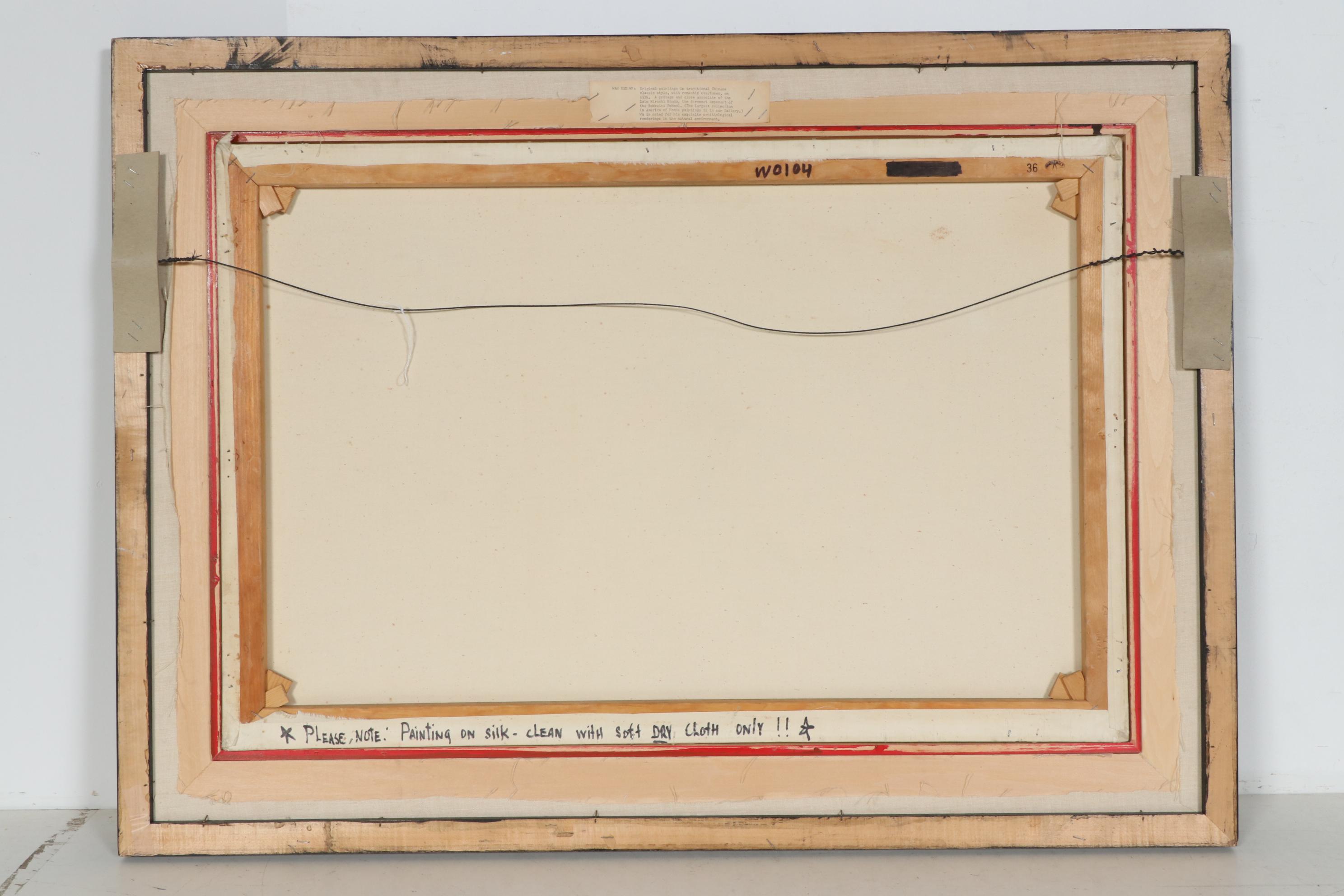 Wah Kee Wu Flowers and Songbirds Oil Painting on Silk, Mid-20th Century