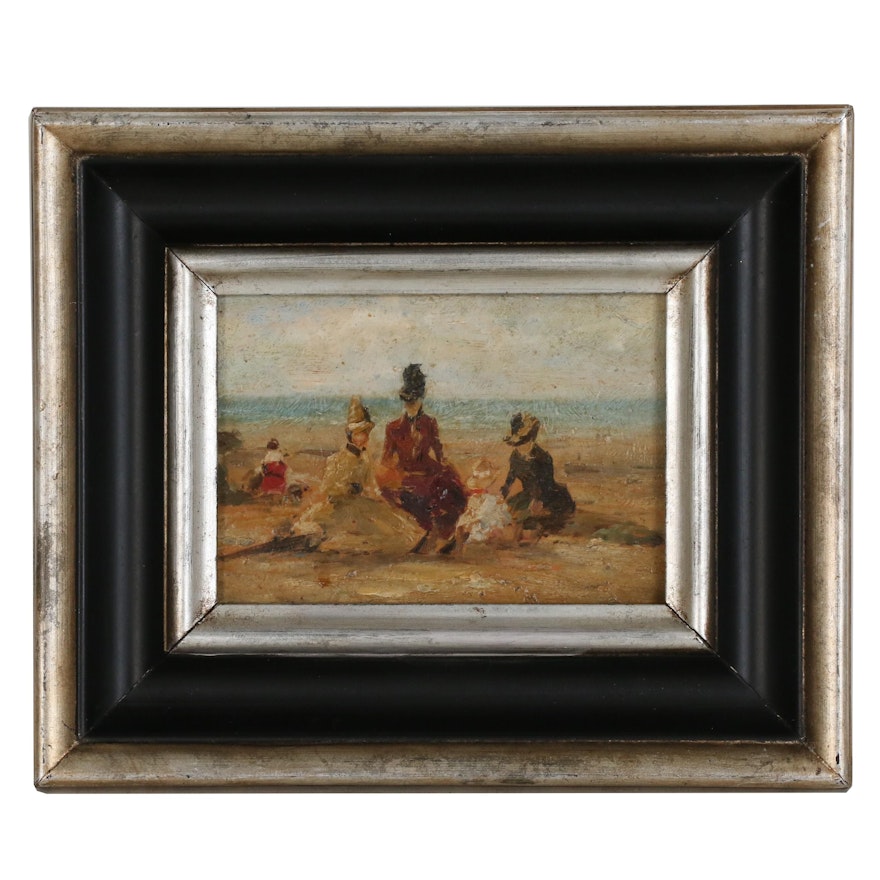 Oil Painting after Eugène Boudin "On the Beach"