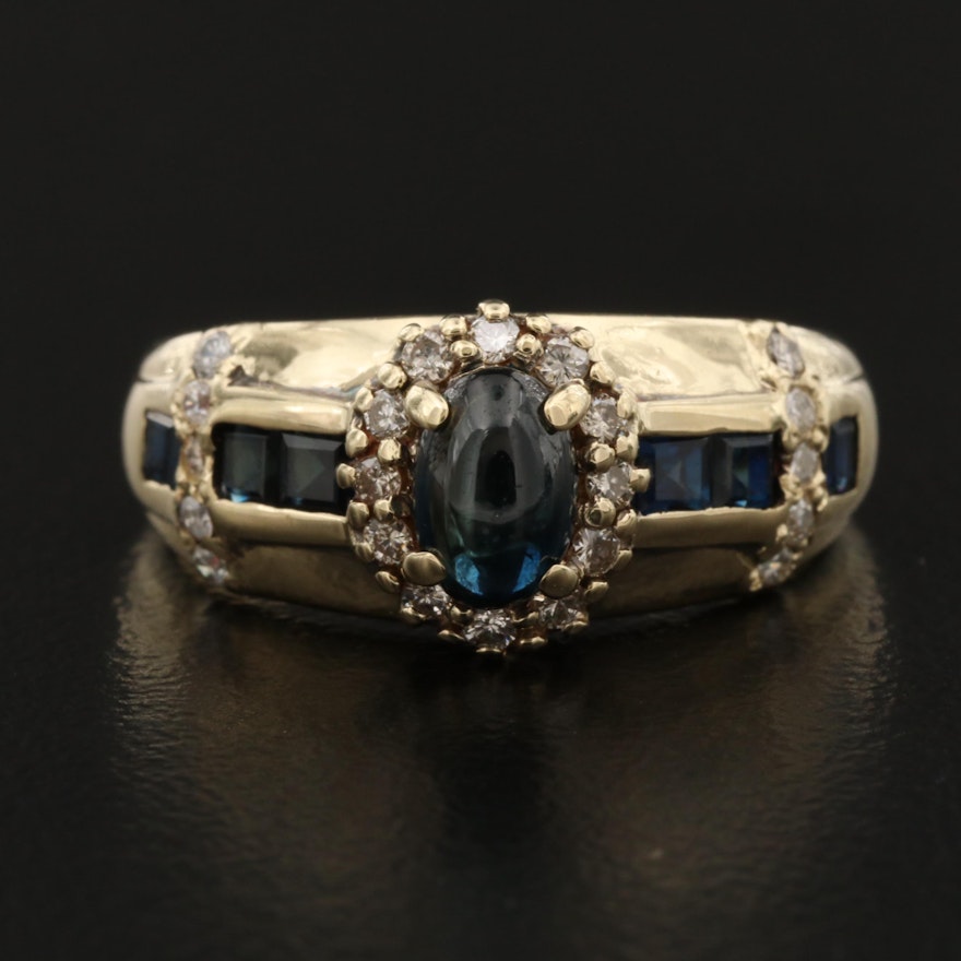 14K Sapphire, Diamond and Cubic Zirconia Ring